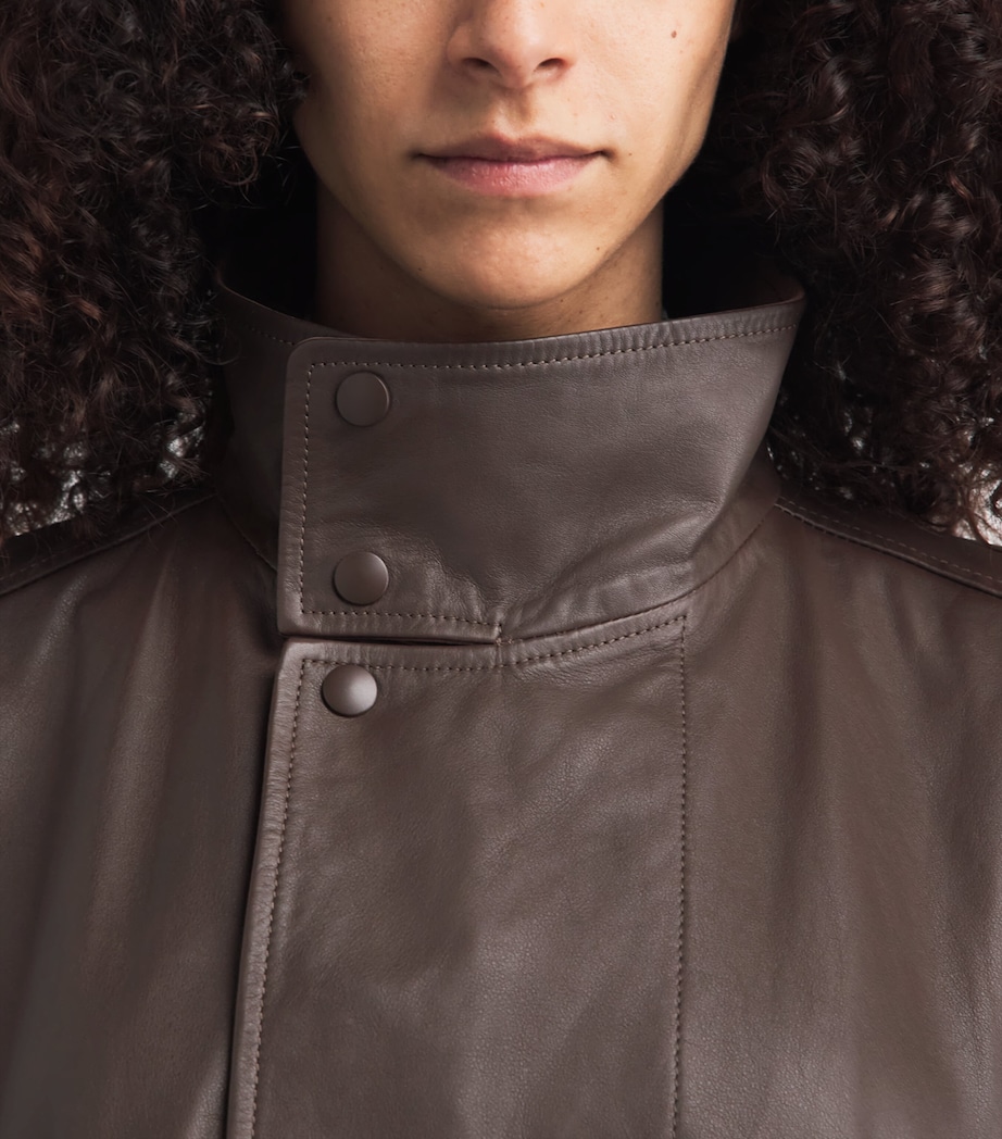 Lemaire Womens Leather Blouson Bomber Jacket Chocolate Image 3