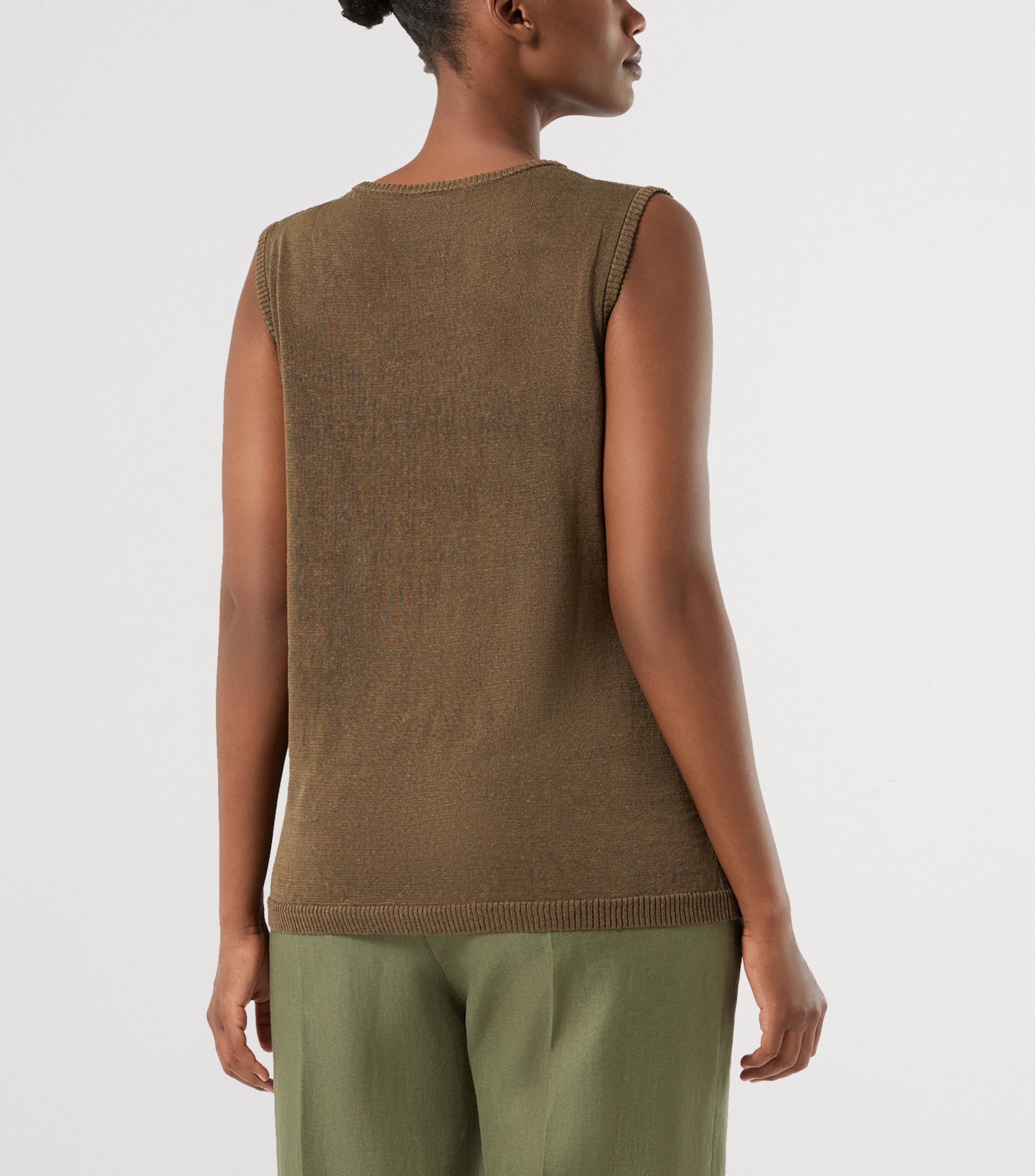 Marina Rinaldi Womens Linen Knitted Tank Top Olive Green Image 4