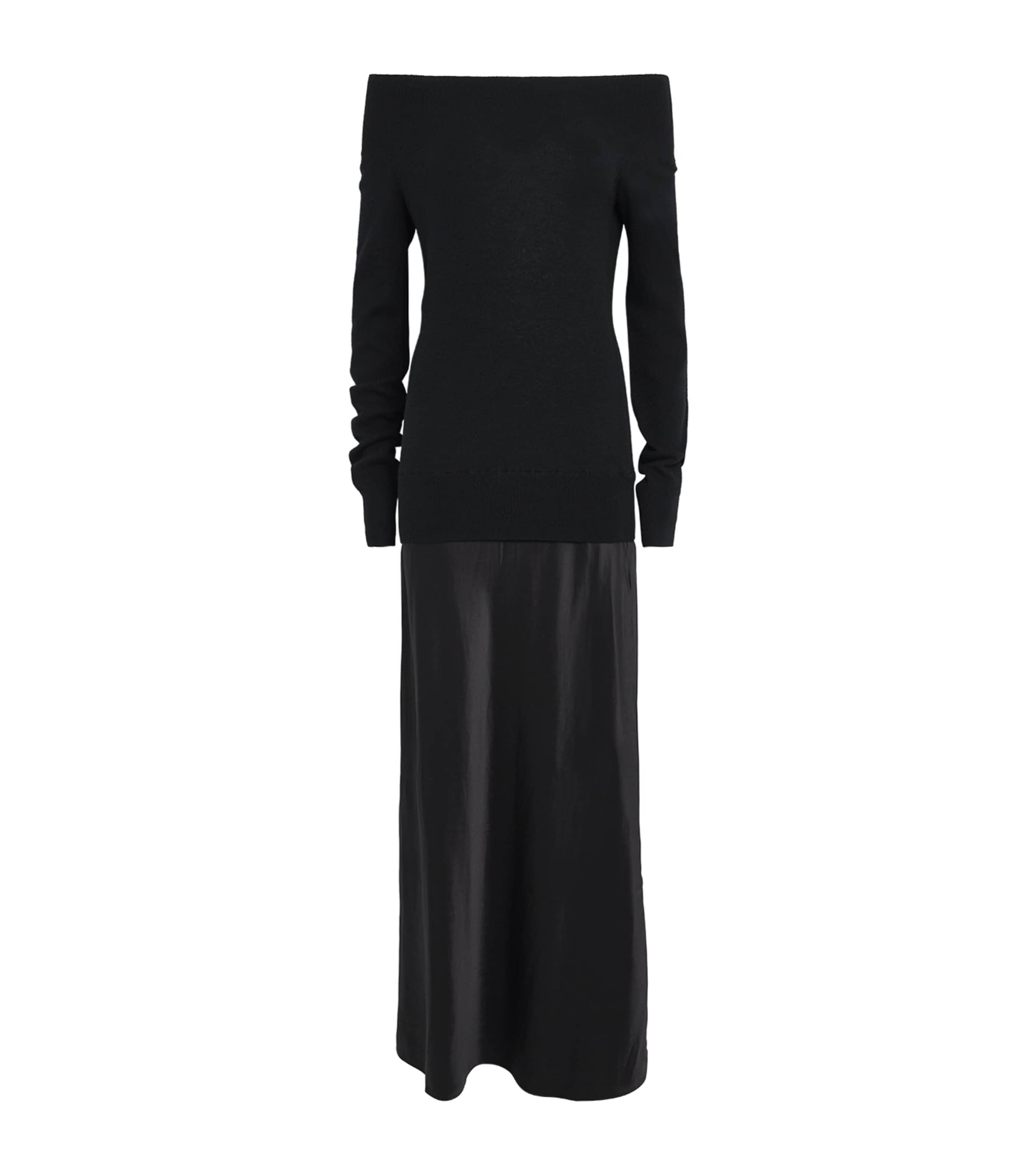 Christopher Esber Monument Off-the-shoulder Layered Cashmere And Silk-satin Maxi Dress In Black