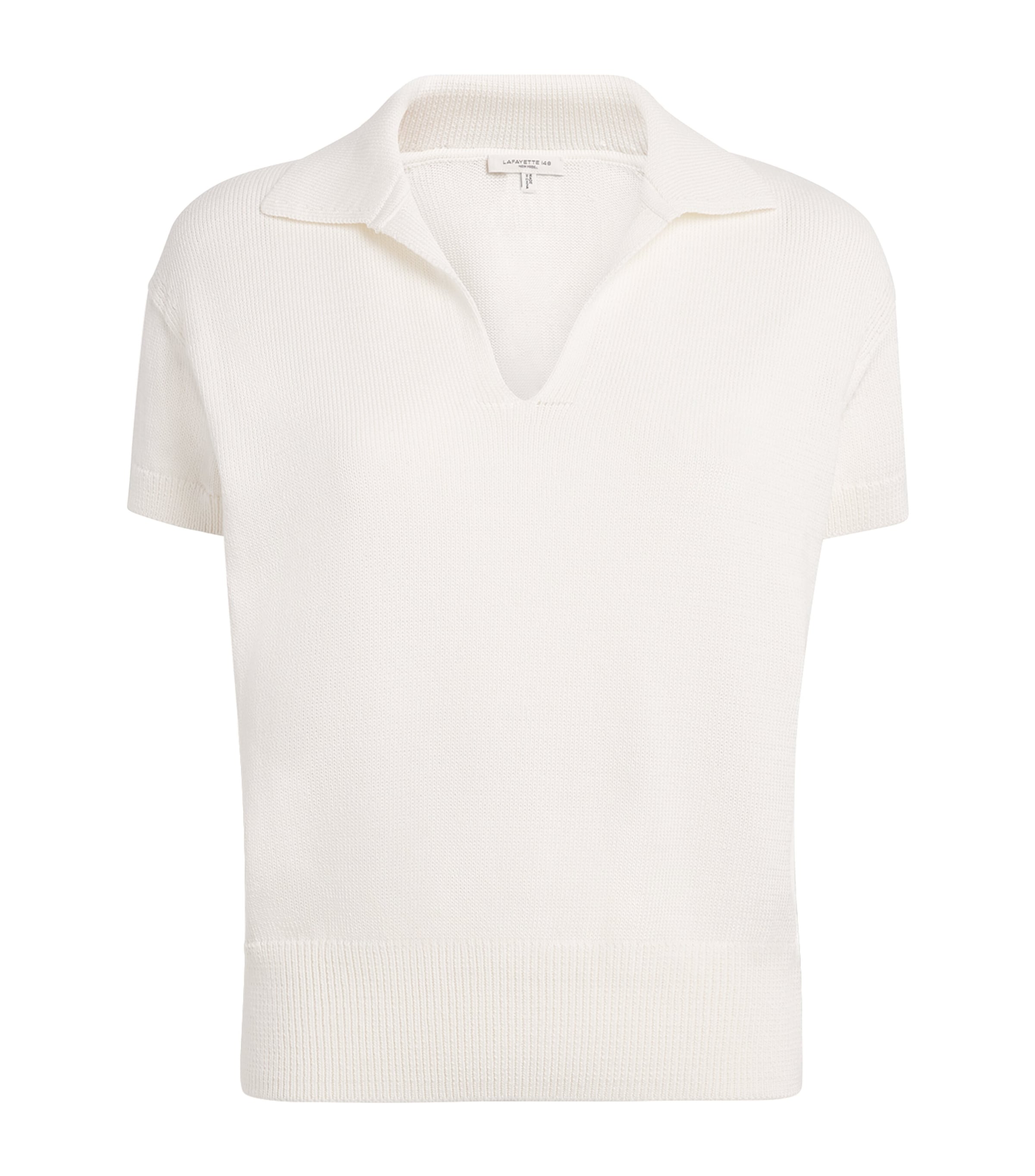 Lafayette 148 Womens Cotton-Silk Open-Collar Polo Shirt Cloud Cloud Image 1