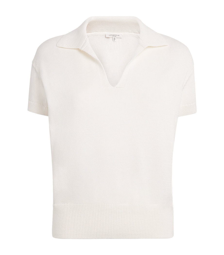 Lafayette 148 Womens Cotton-Silk Open-Collar Polo Shirt Cloud Cloud Image 1