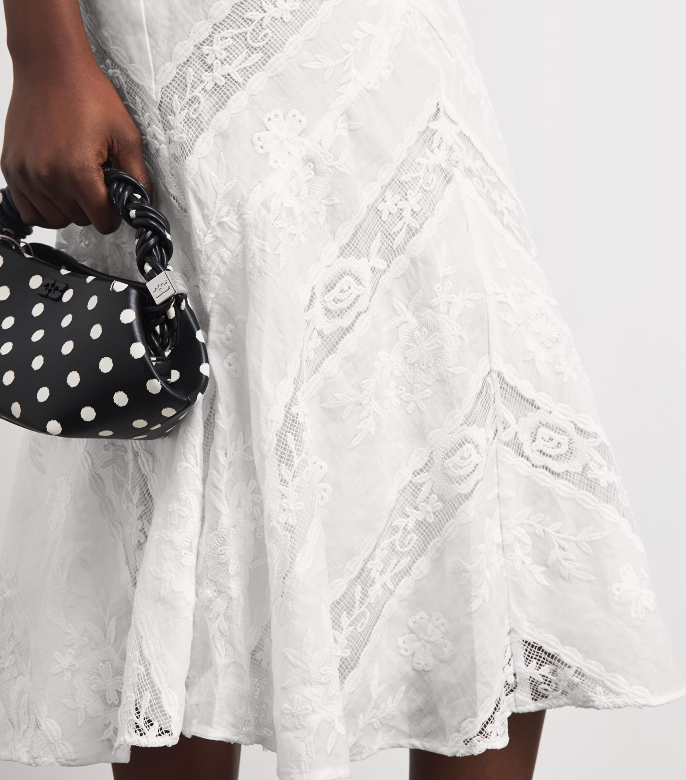 Self-Portrait Womens Ramie Embroidered Midi Dress White Image 5
