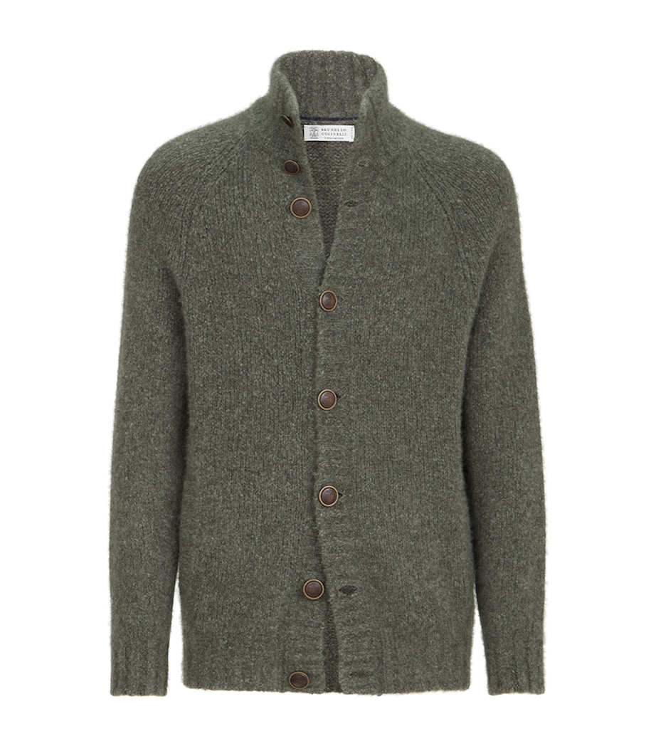 Brunello Cucinelli Mens Cashmere-Silk High-Neck Cardigan Mimetico Image 1