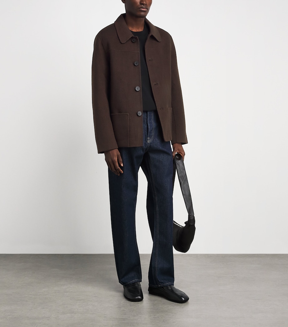 Sandro Paris Mens Wool-Blend Double-Face Jacket Chocolate Image 2