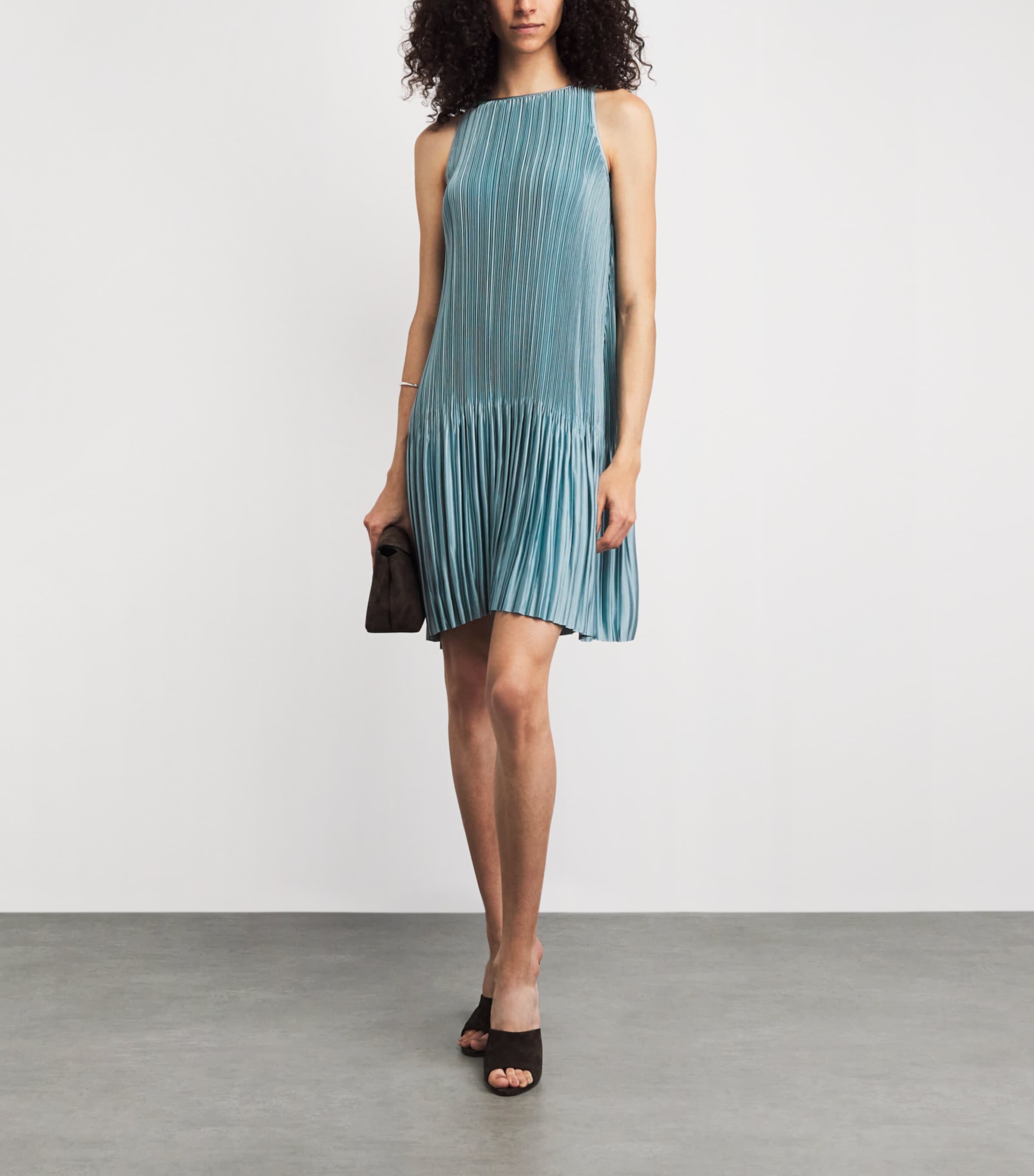 Joseph Womens Satin Pleated Rida Midi Dress Chambray Image 2