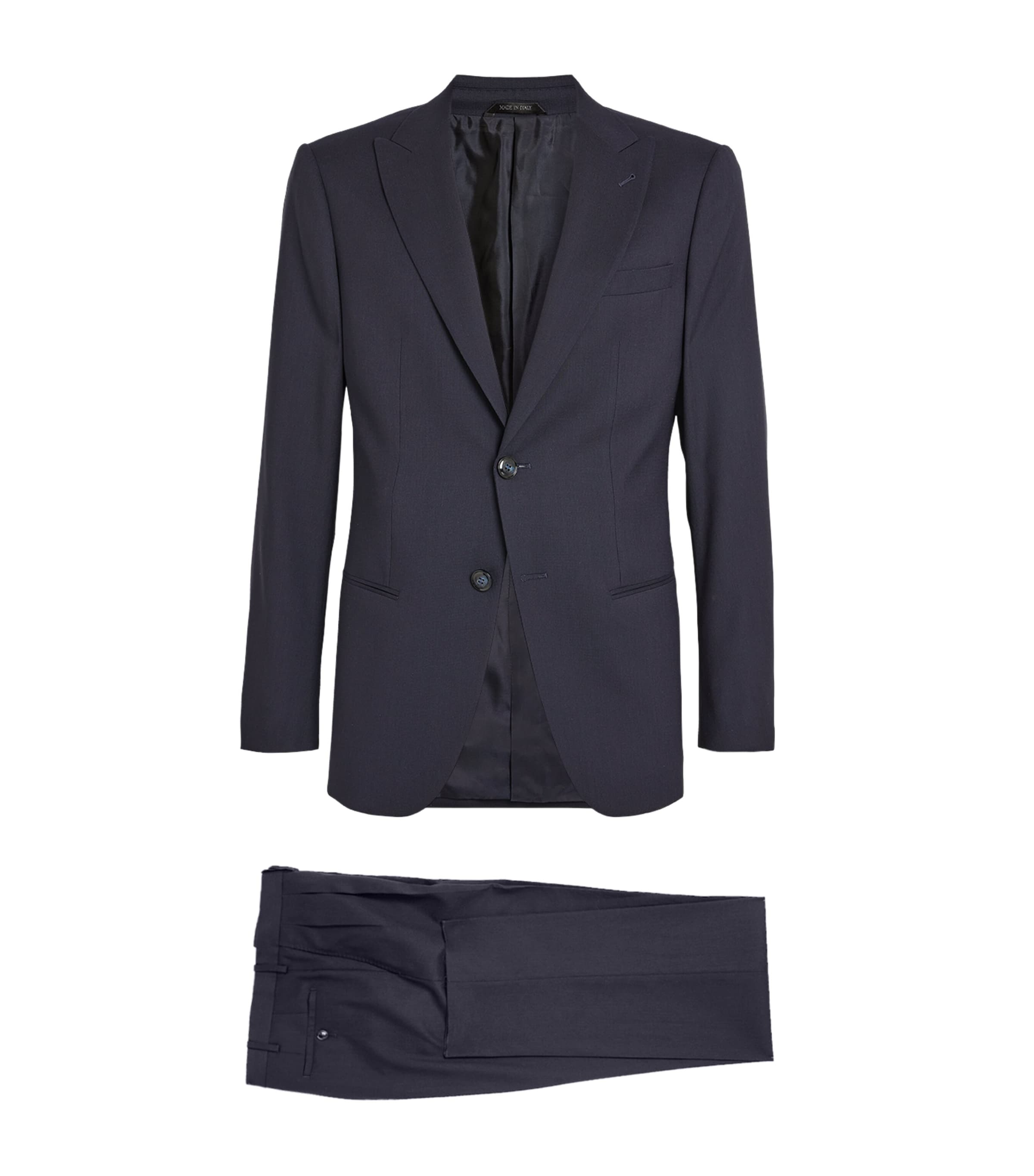 Shop Giorgio Armani Stretch-wool Single-breasted Two-piece Suit In Blue