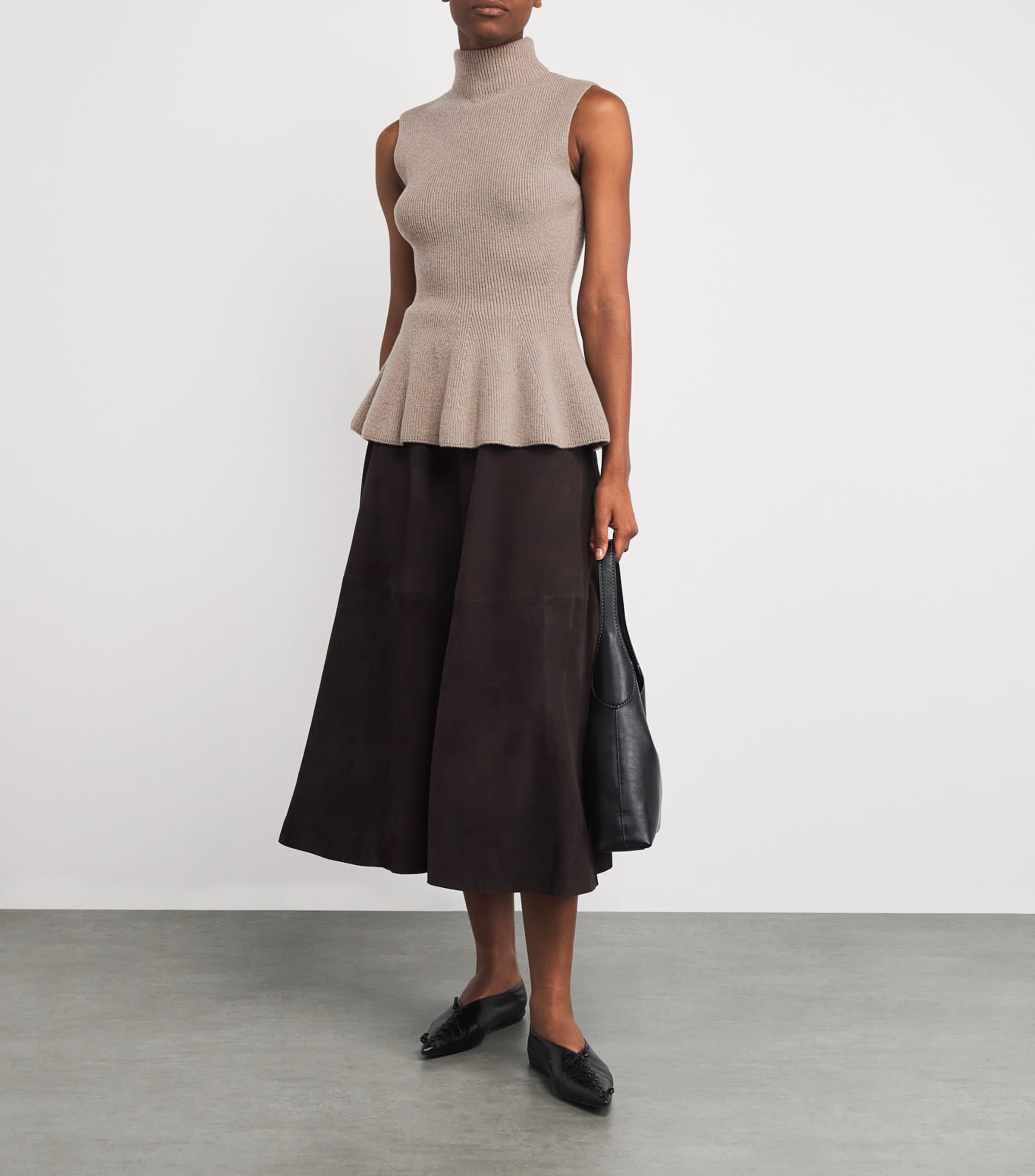 Róhe Black Wool-Cashmere Sleeveless Peplum Top | Harrods US