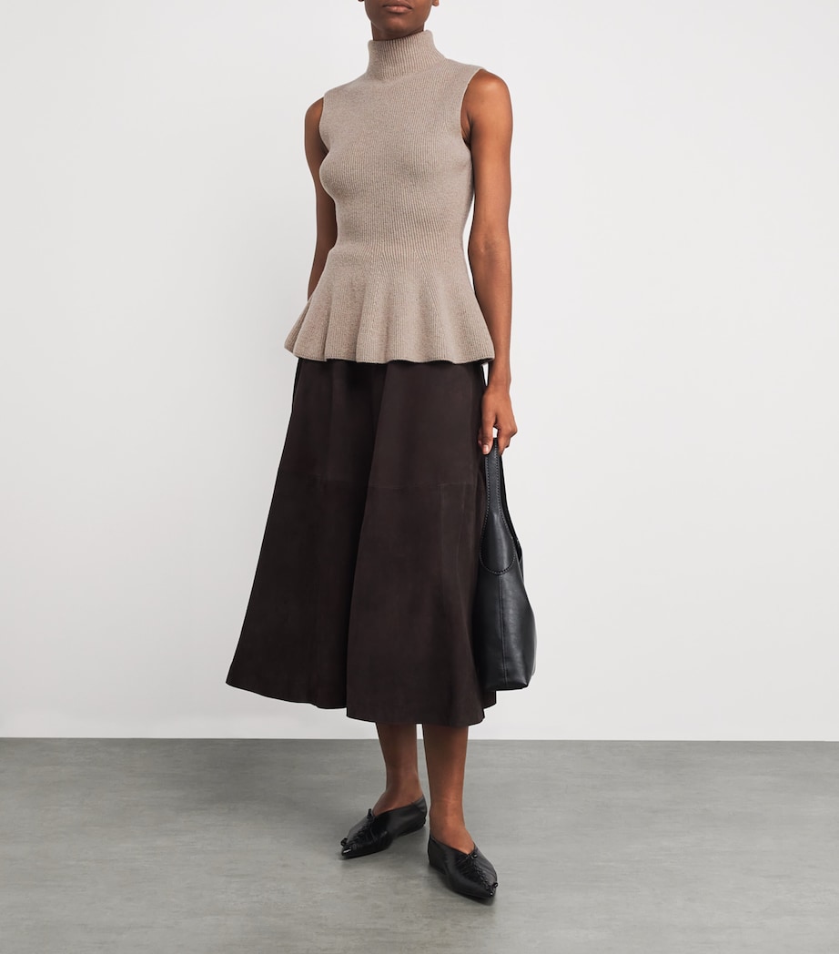 Wool-Cashmere Sleeveless Peplum Top 241 TAUPE MENANGE Image 2