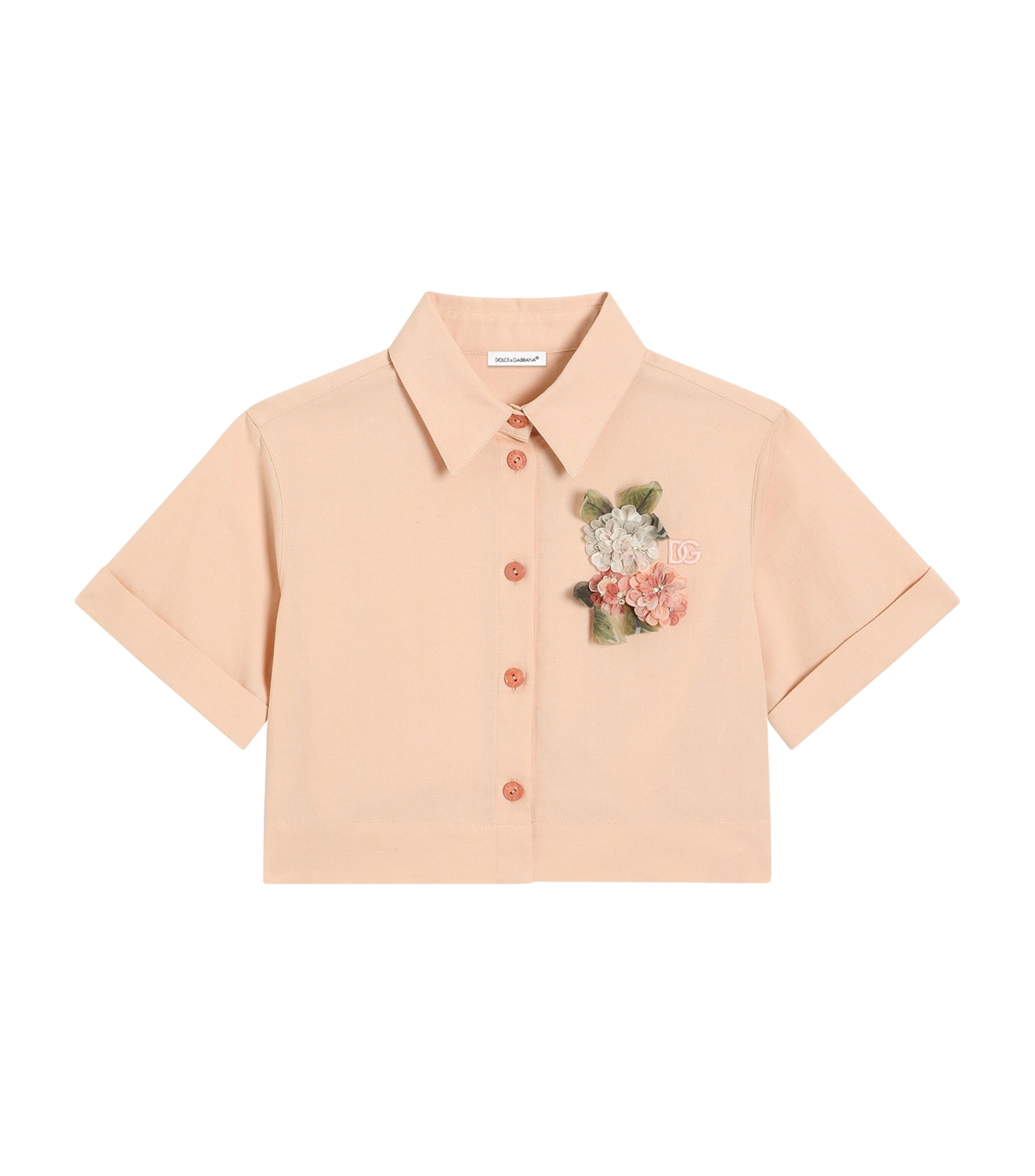 Dolce&Gabbana Kids Cotton-Blend Embellished Shirt (8-12+ Years) Rosy Beige Image 1