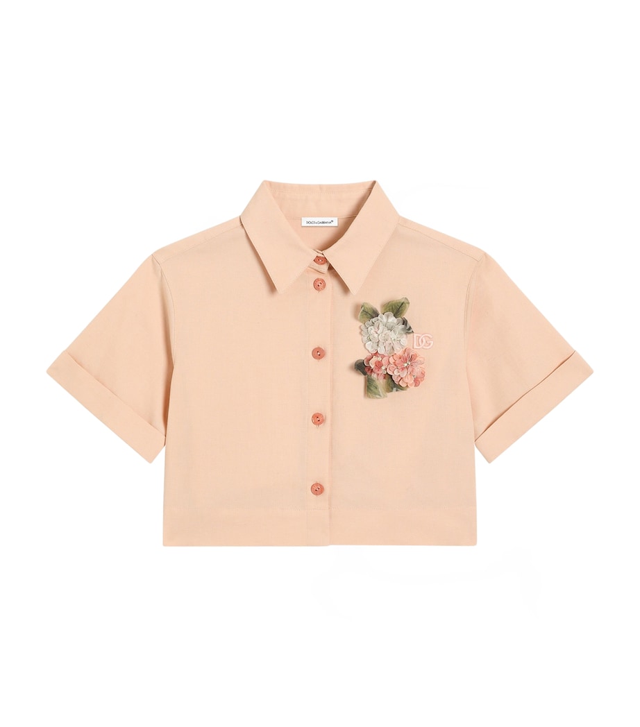 Dolce&Gabbana Kids Cotton-Blend Embellished Shirt (8-12+ Years) Rosy Beige Image 1