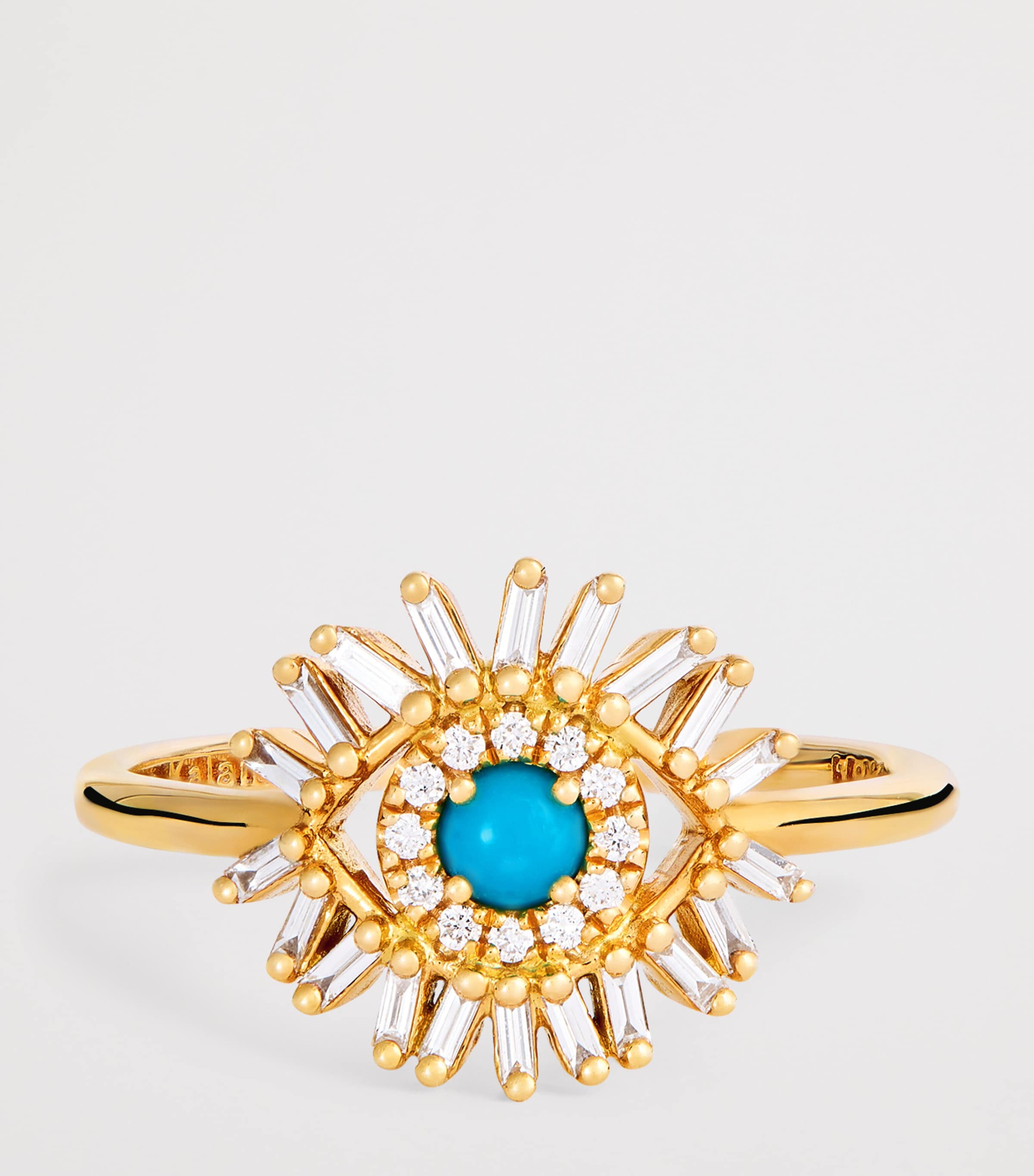 Yellow Gold, White Diamond and Turquoise Evil Eye Ring (Size 6) 18K YG/TURQ Image 4