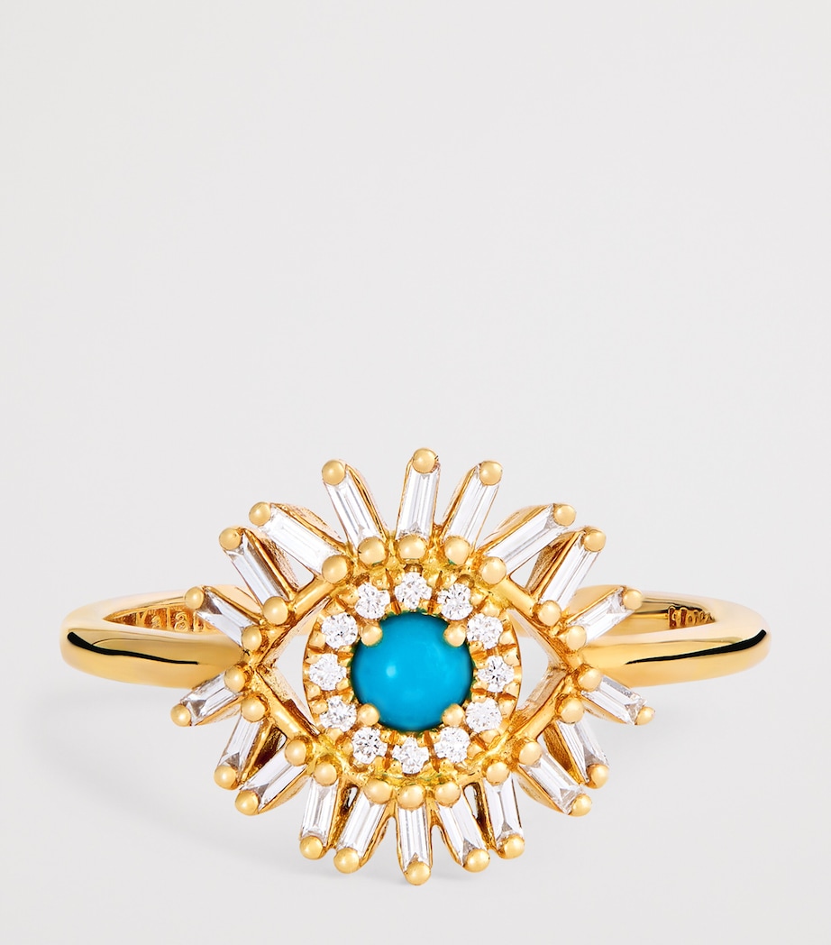 Yellow Gold, White Diamond and Turquoise Evil Eye Ring (Size 6) 18K YG/TURQ Image 4