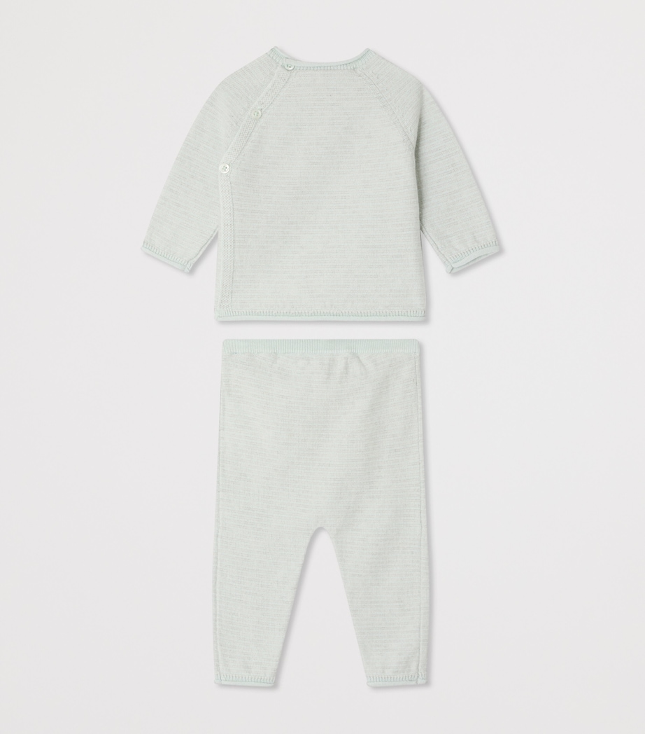 Cotton-Cashmere Top and Trousers Set (1-18 Months) BLEU GRIS Image 2