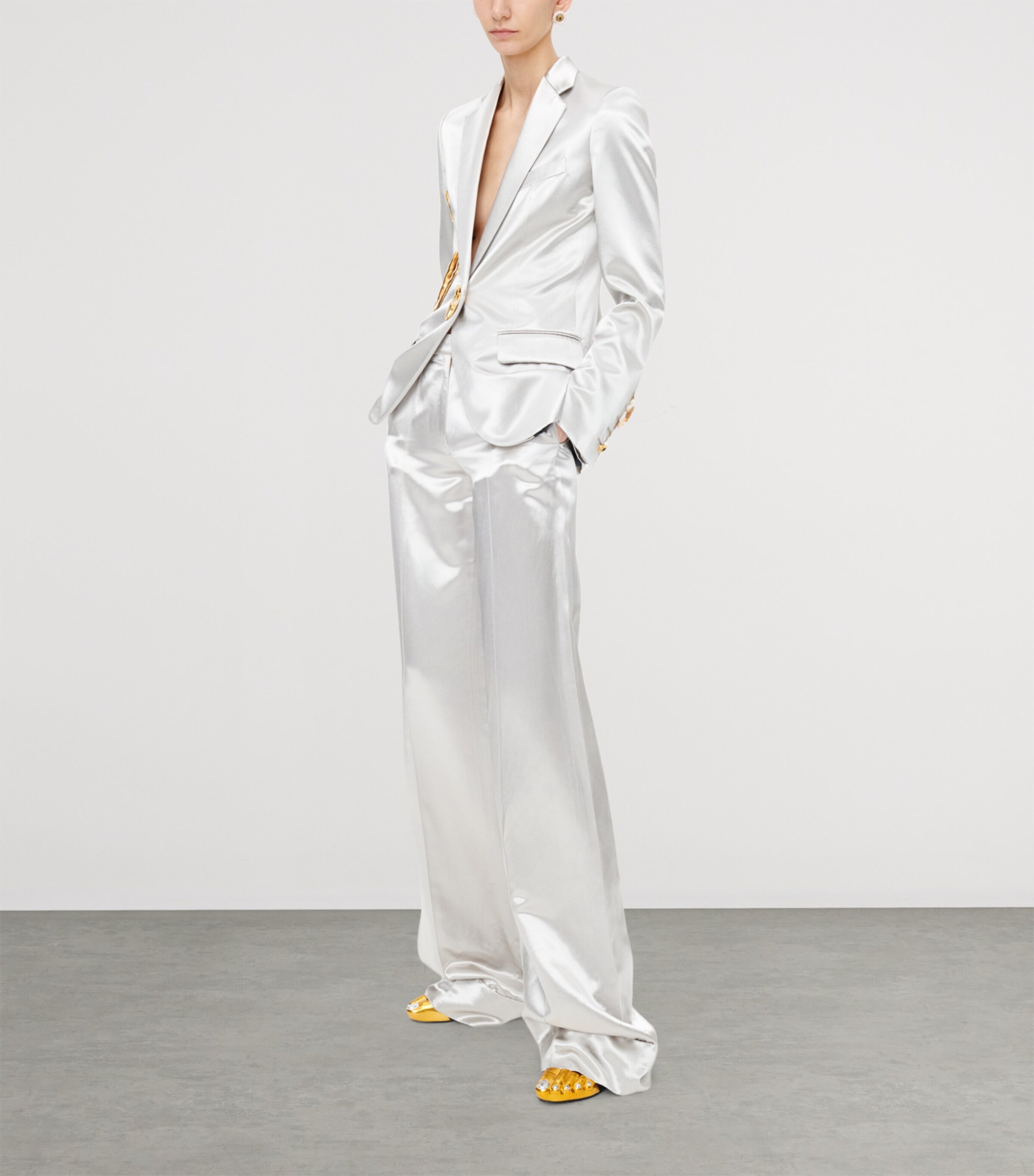 Schiaparelli Womens Satin Bias-Cut Trousers Silver Image 2