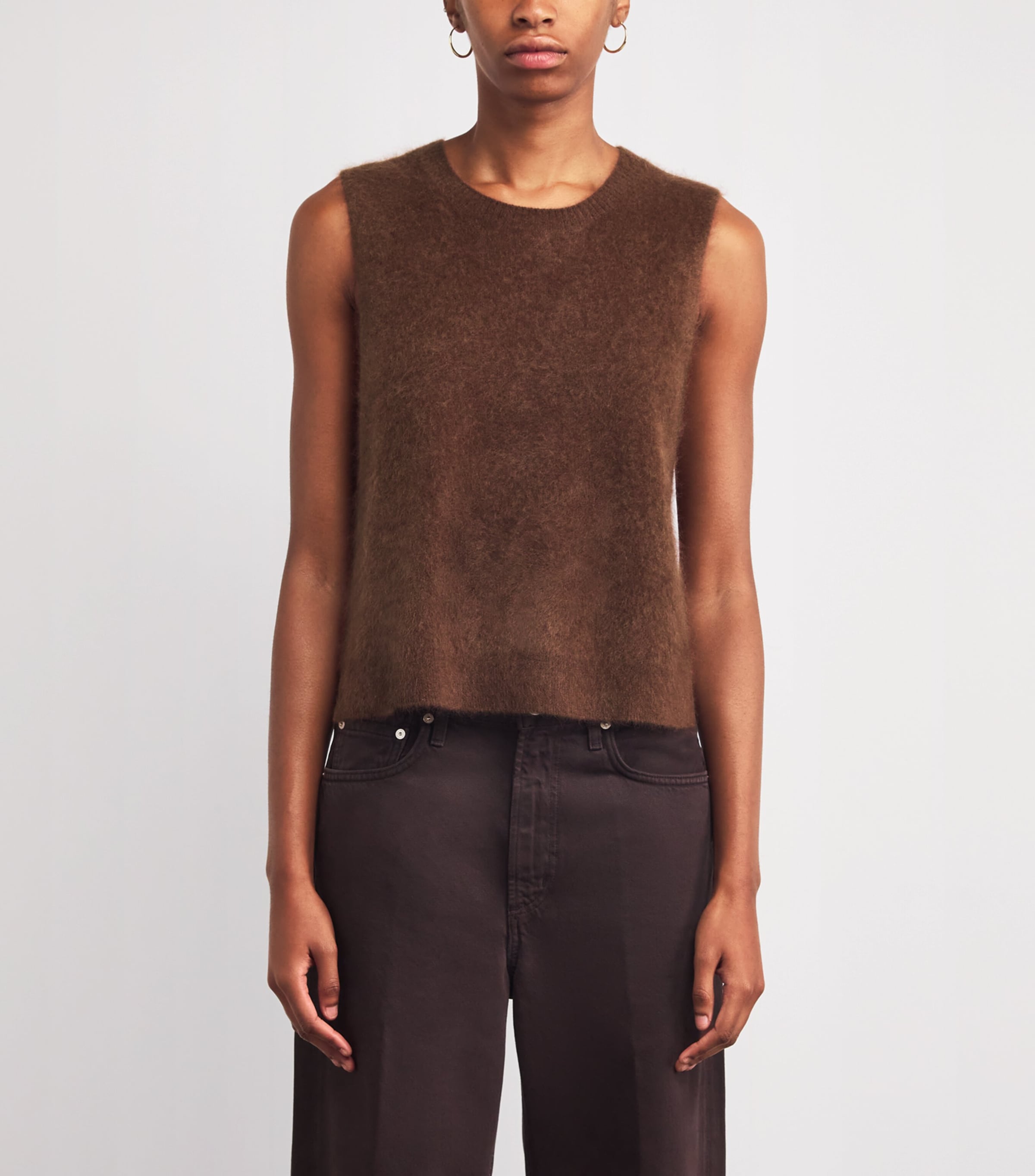ME+EM Womens Cashmere Brushed Sweater Vest Chestnut Brown Image 3