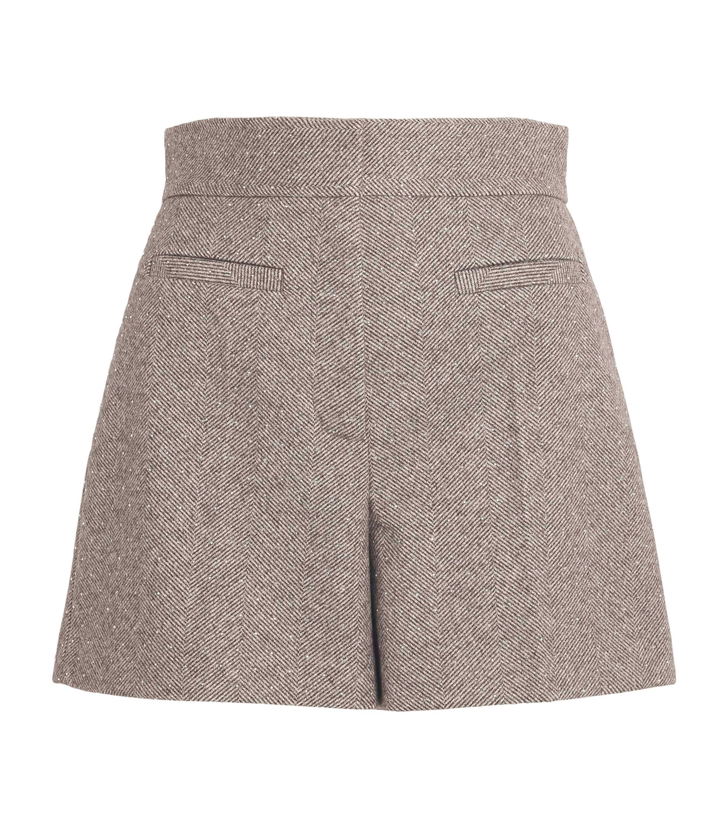 SANDRO EMBELLISHED HERRINGBONE TAILORED SHORTS 