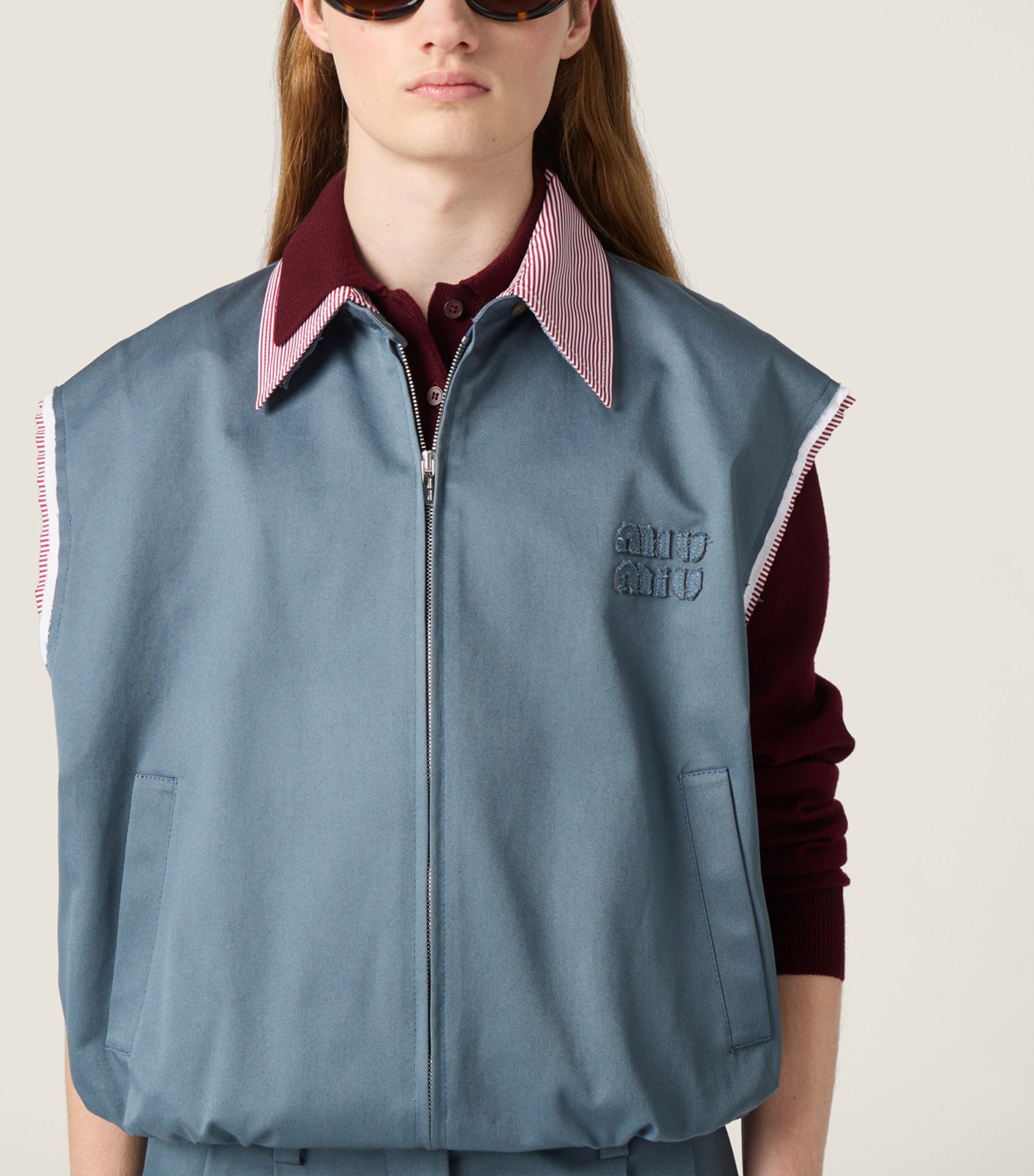 Miu Miu Womens Cotton Chino Vest Blue Image 4