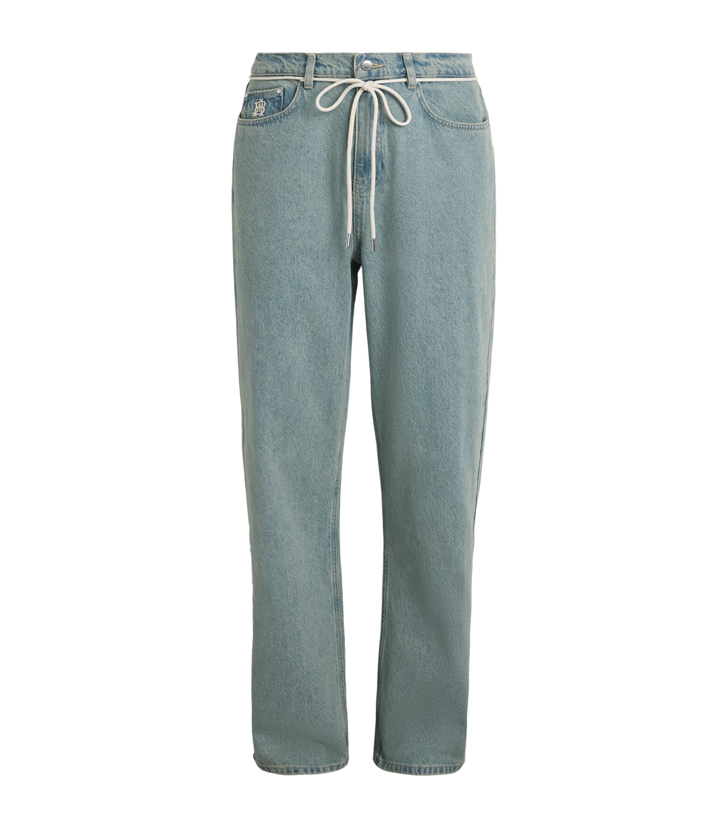 about:blank Mens Shoelace Belt Wide-Leg Jeans Murky Wash Image 1