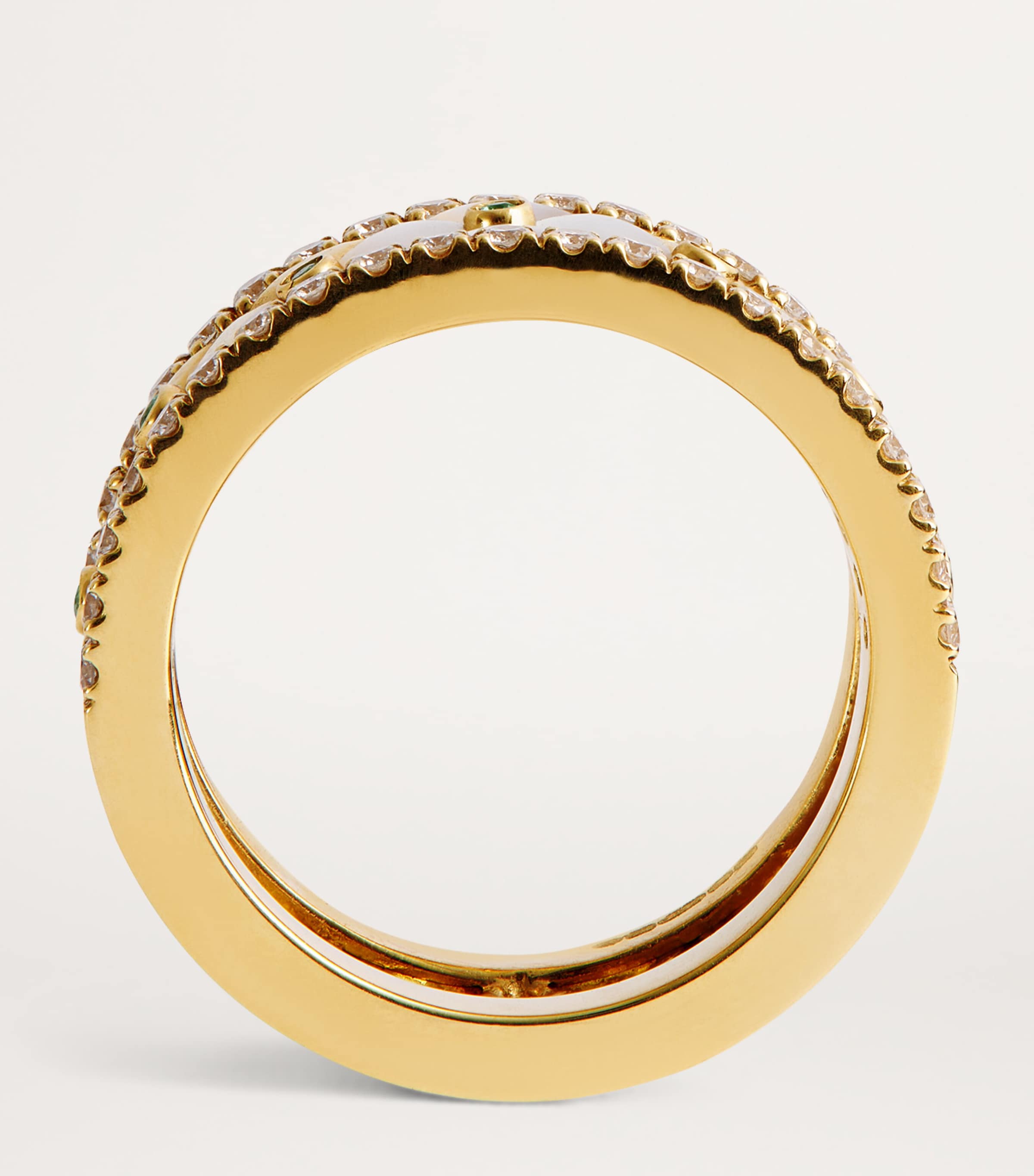 Small Yellow Gold, Diamond, Emerald and Pearl Bond Street Ring (Size 48) YELLOW GOLD Image 3