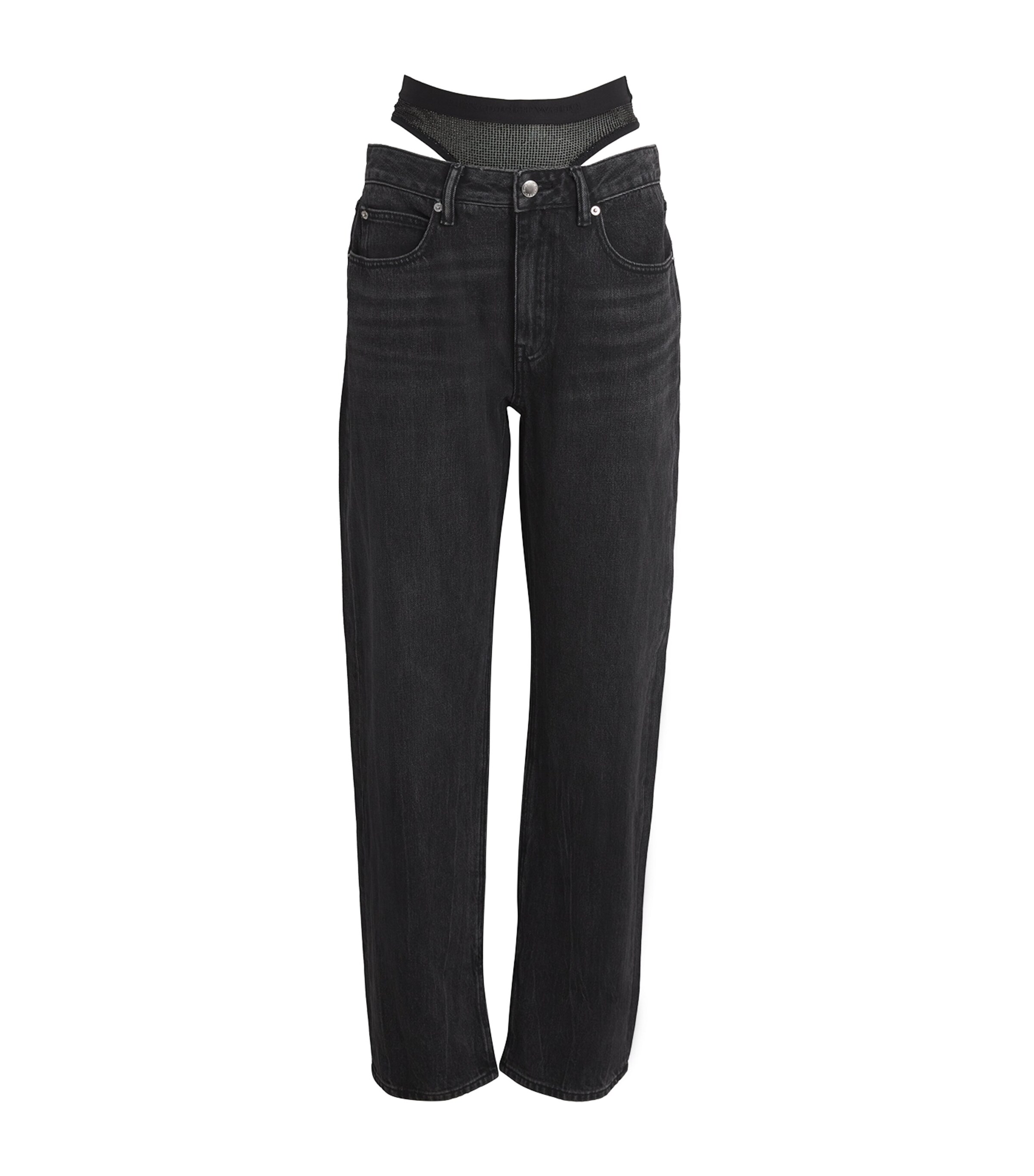 Alexander Wang Slit Hem Prestyle Hotfix Mesh Undie Jeans In Black