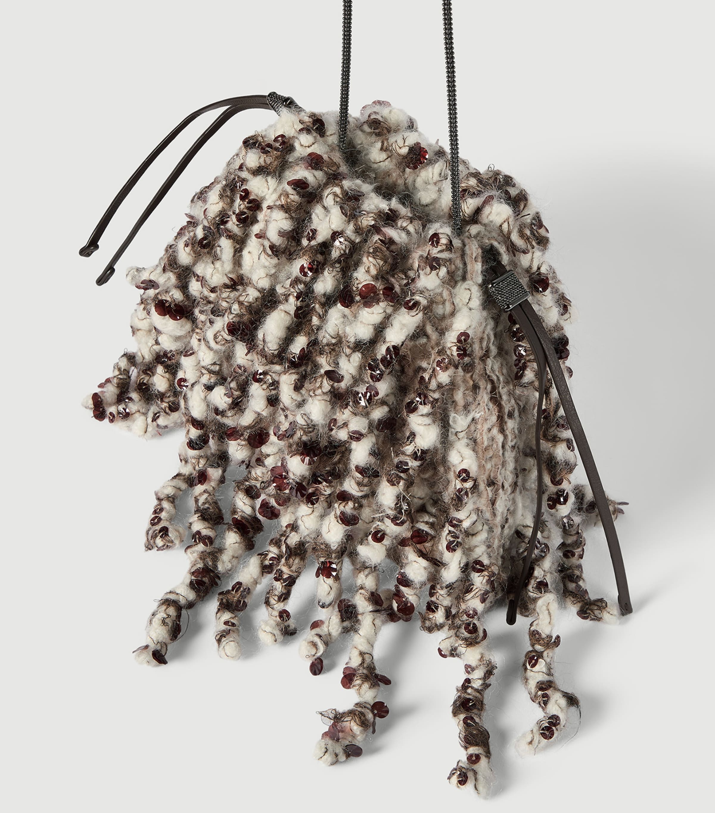 Brunello Cucinelli Leather Embroidered Dazzling Twist Pouch Bag Image 6