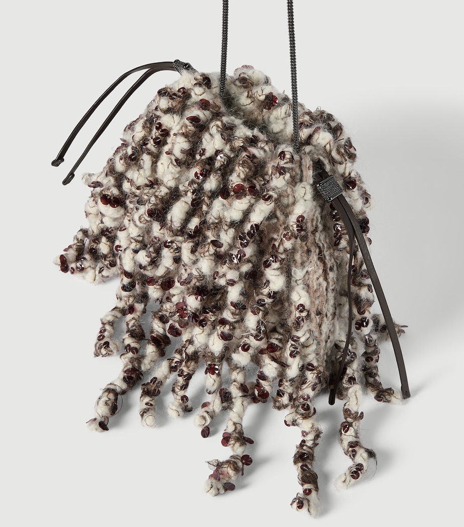 Brunello Cucinelli Leather Embroidered Dazzling Twist Pouch Bag Image 6