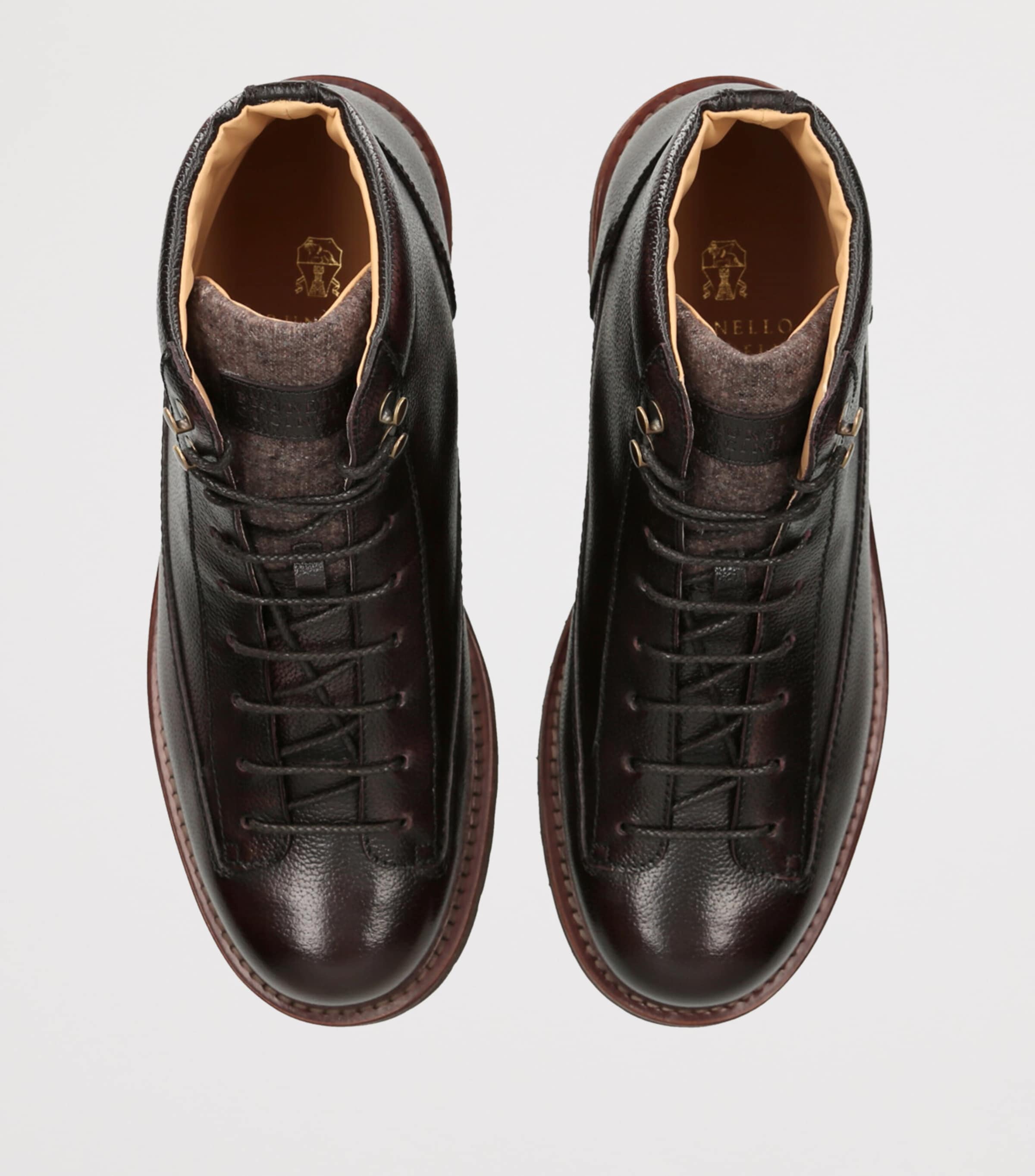 Leather Lace-Up Hiking Boots DARK BROWN Image 4