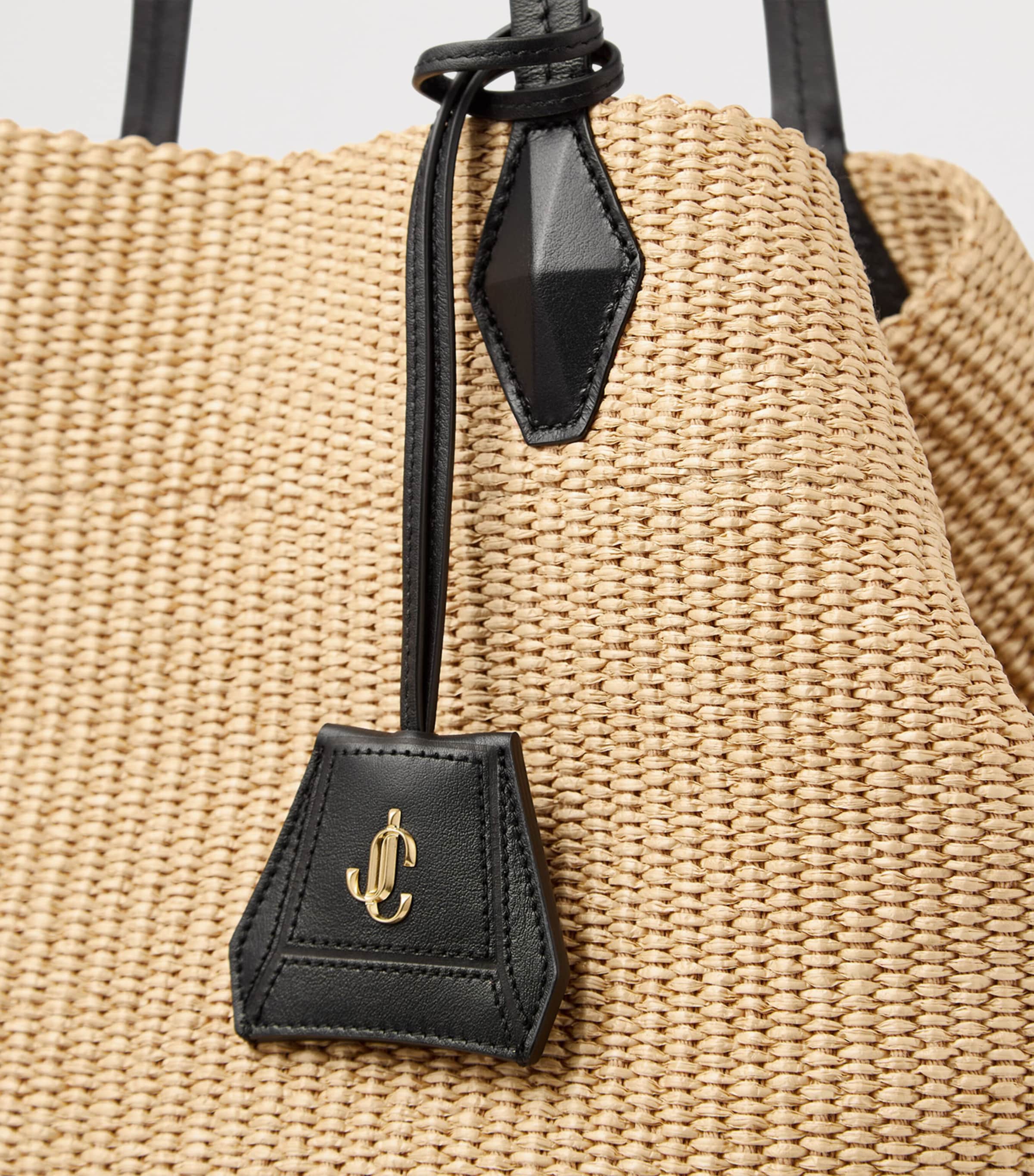 トートバッグ JIMMY CHOO Drawstring Tote Bag in Raffia & Leather Drawstring Tote L |Natural Soft Raffia Tote with Smooth Calf