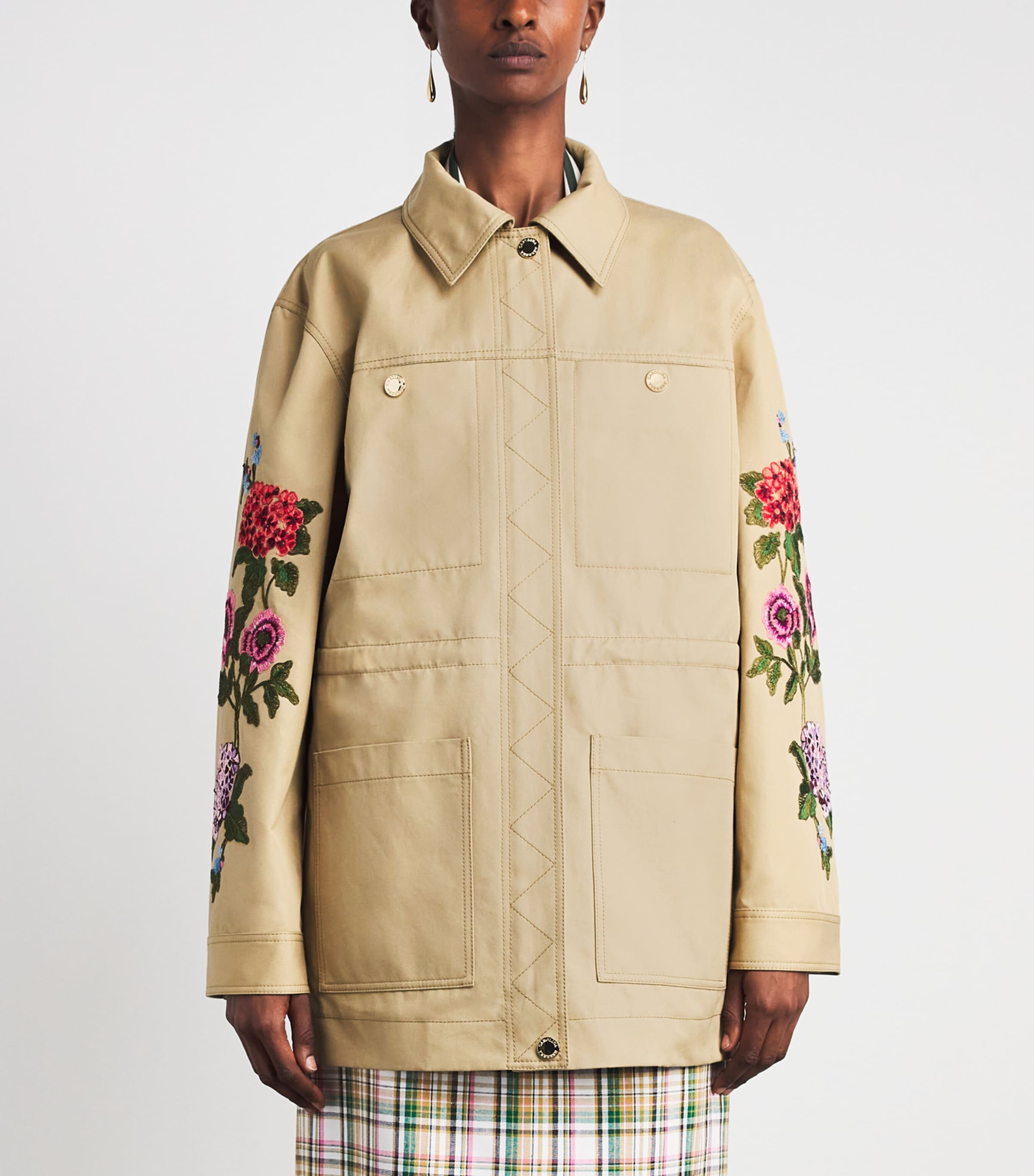 Carolina Herrera Womens Embroidered Trench Coat Birch Image 4