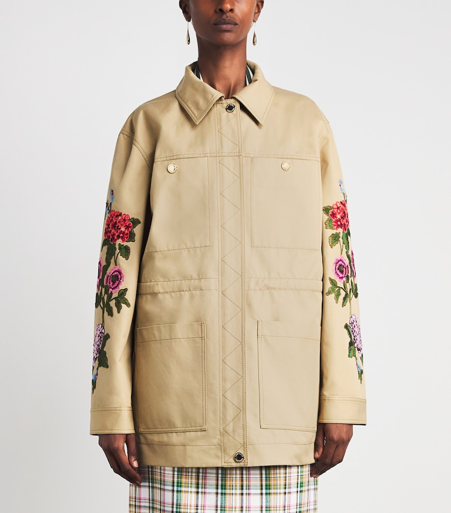 Carolina Herrera Womens Embroidered Trench Coat Birch Image 4