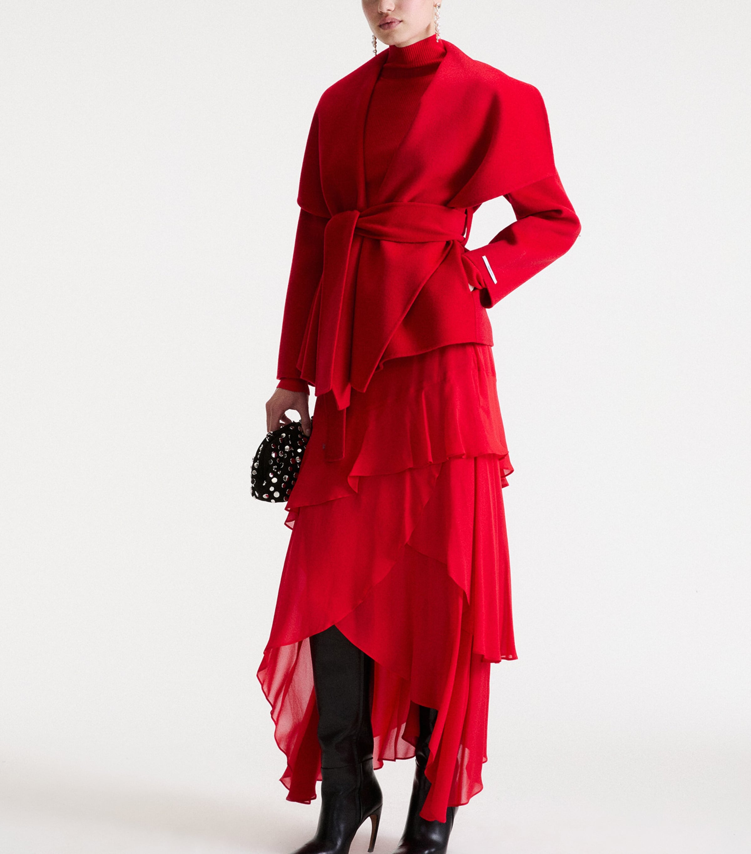 Marella Womens Virgin Wool Belted Coat Red Image 2