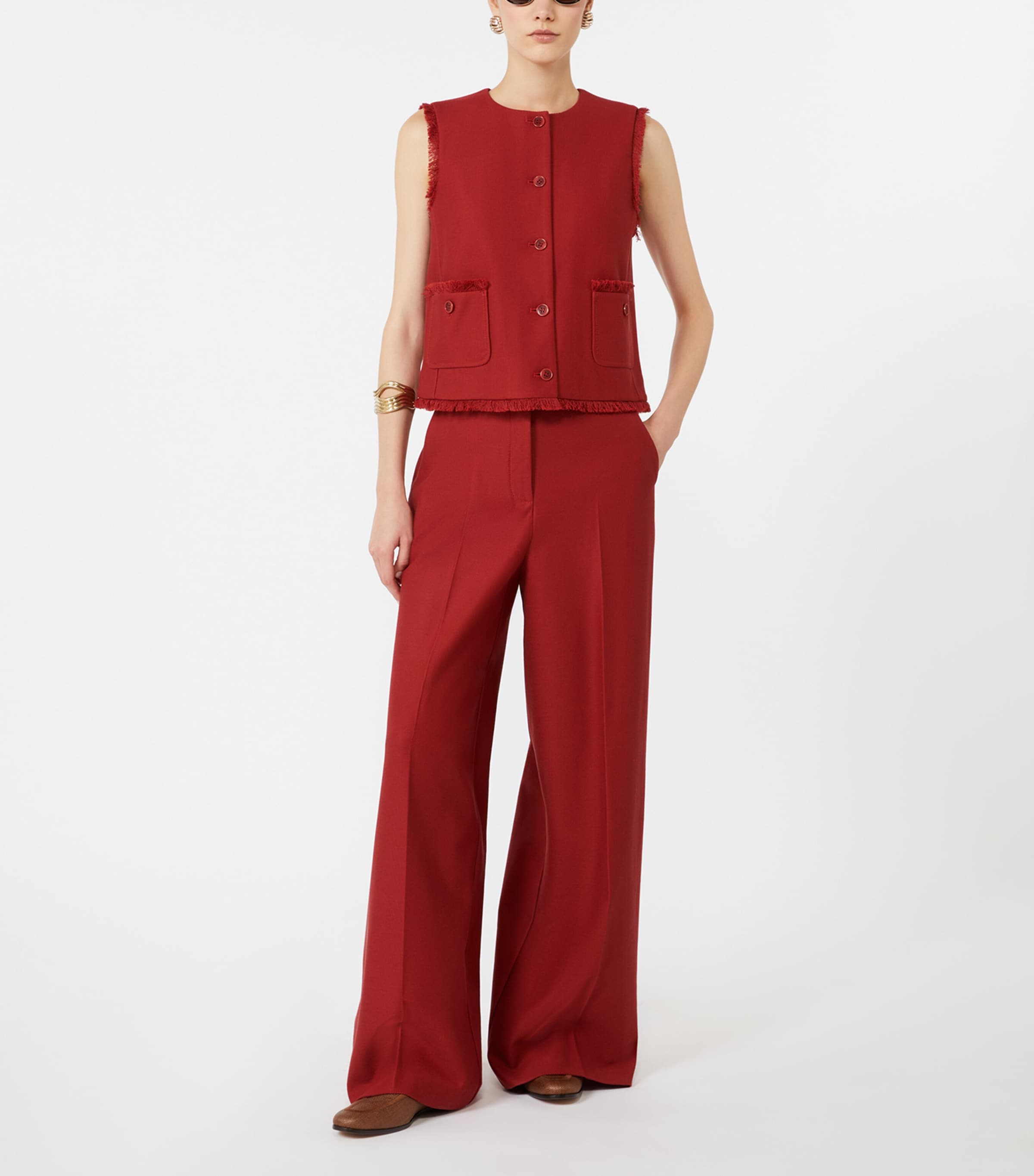 Max Mara Womens Cotton Jersey Wide-Leg Trousers Red Image 2
