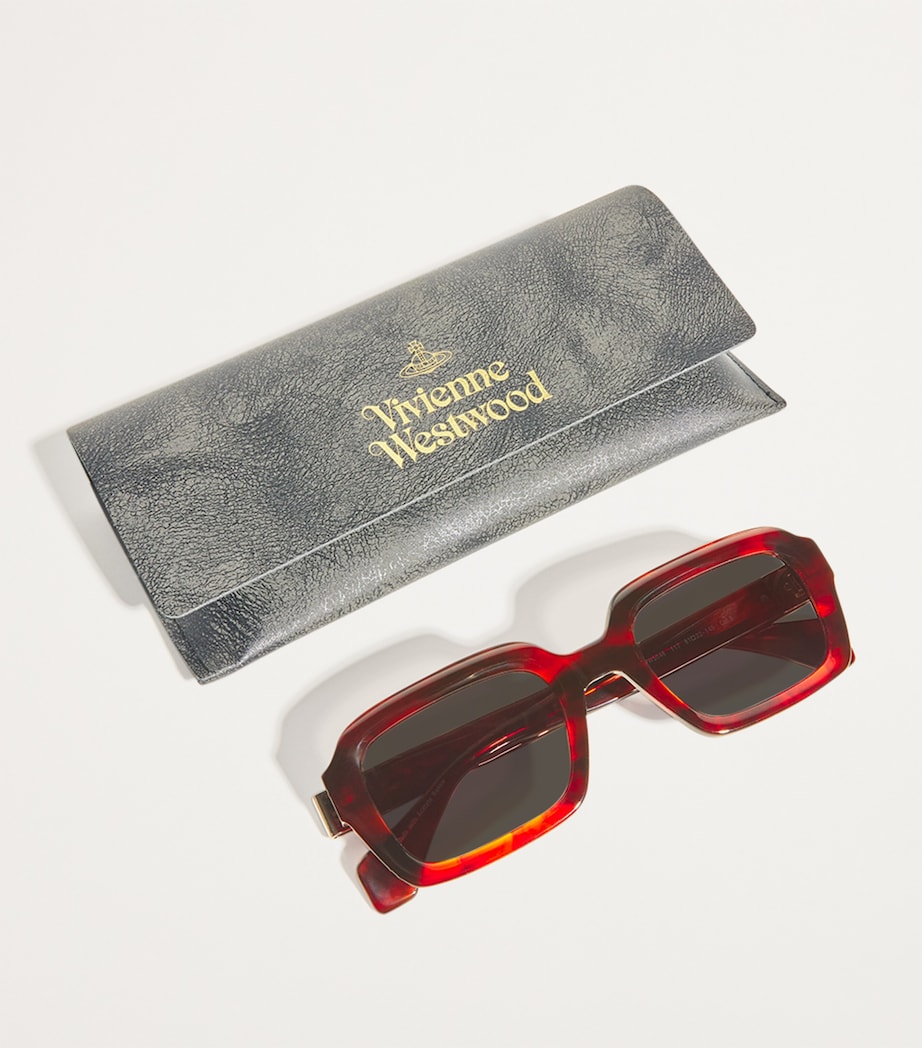 Tortoiseshell Rectangle Hardware Sunglasses GLOSS BROWN TORT Image 4