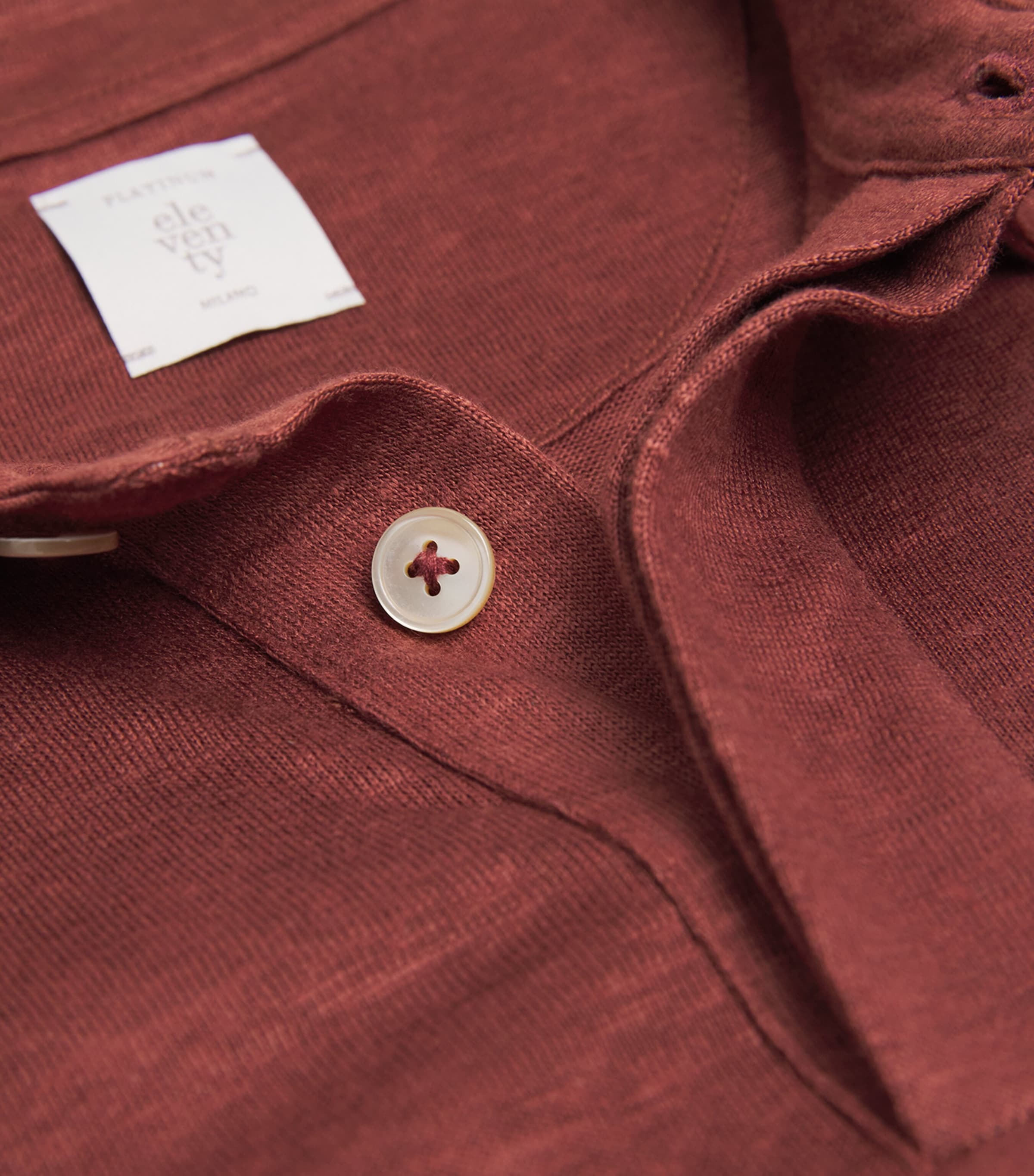 Eleventy Mens Linen Polo Shirt Bruciato Image 6