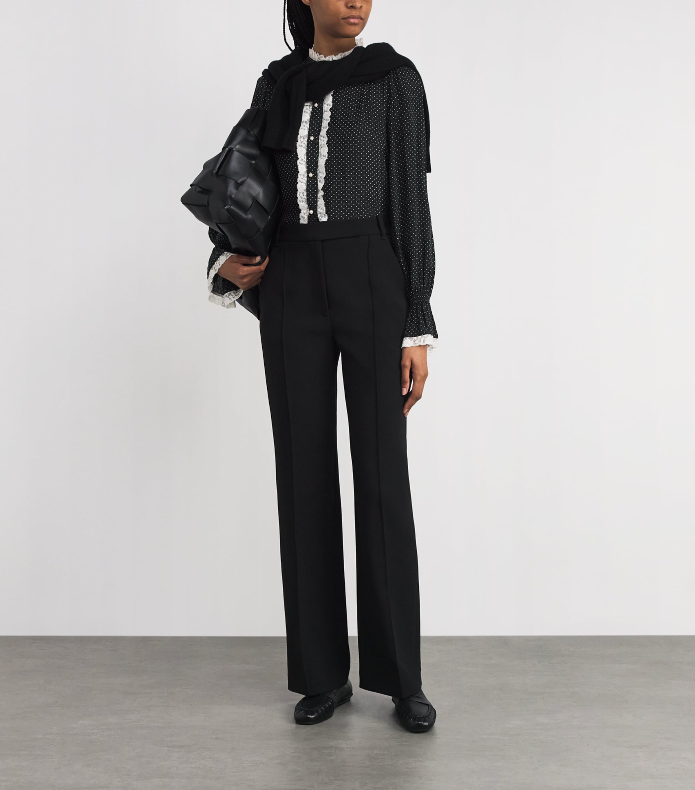 Lace-Trim Polka Dot Blouse BLACK/LIGHT CREAM Image 2