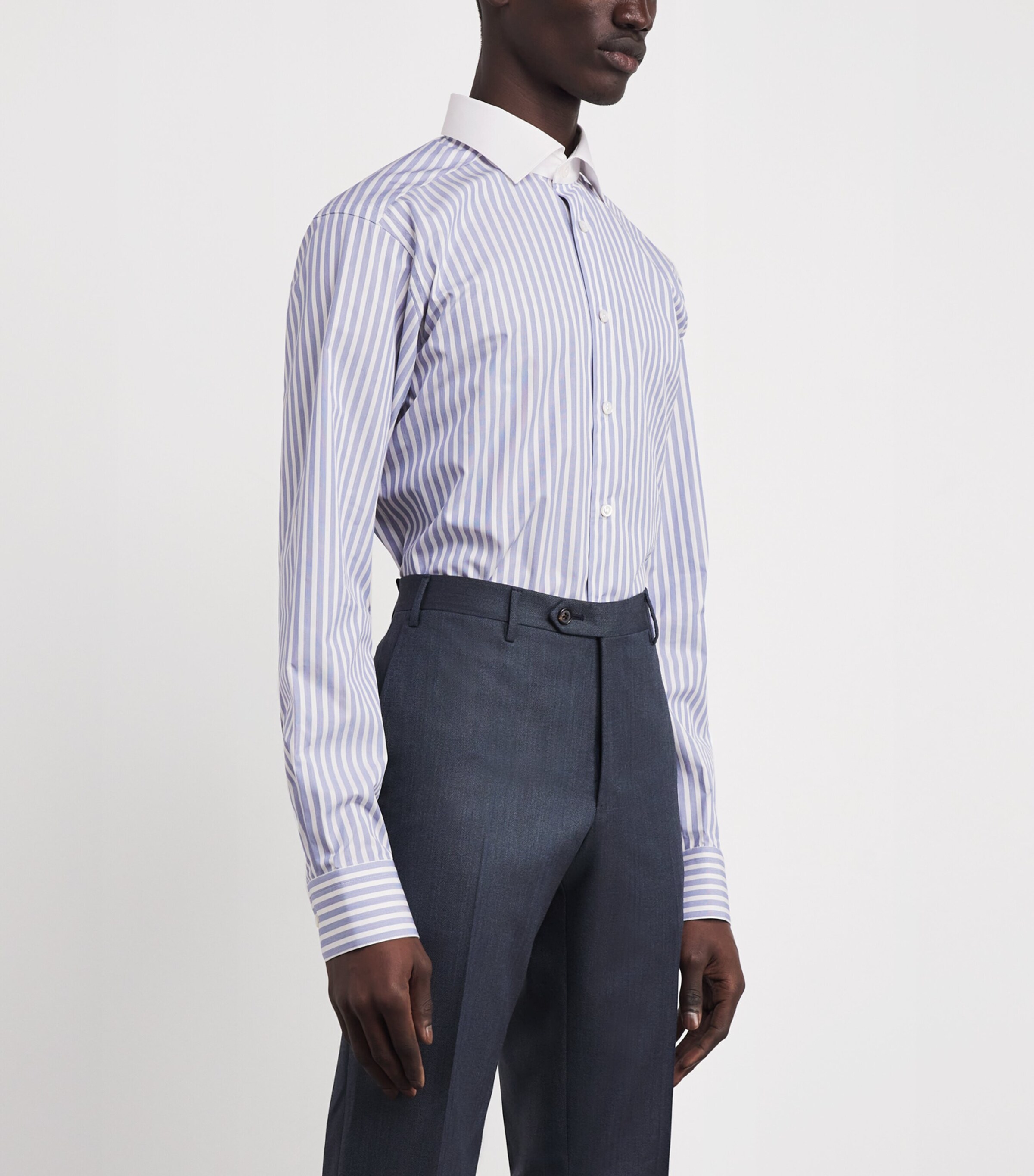 Eton Mens Supima Cotton Twill Bengal Stripe Shirt White Image 3