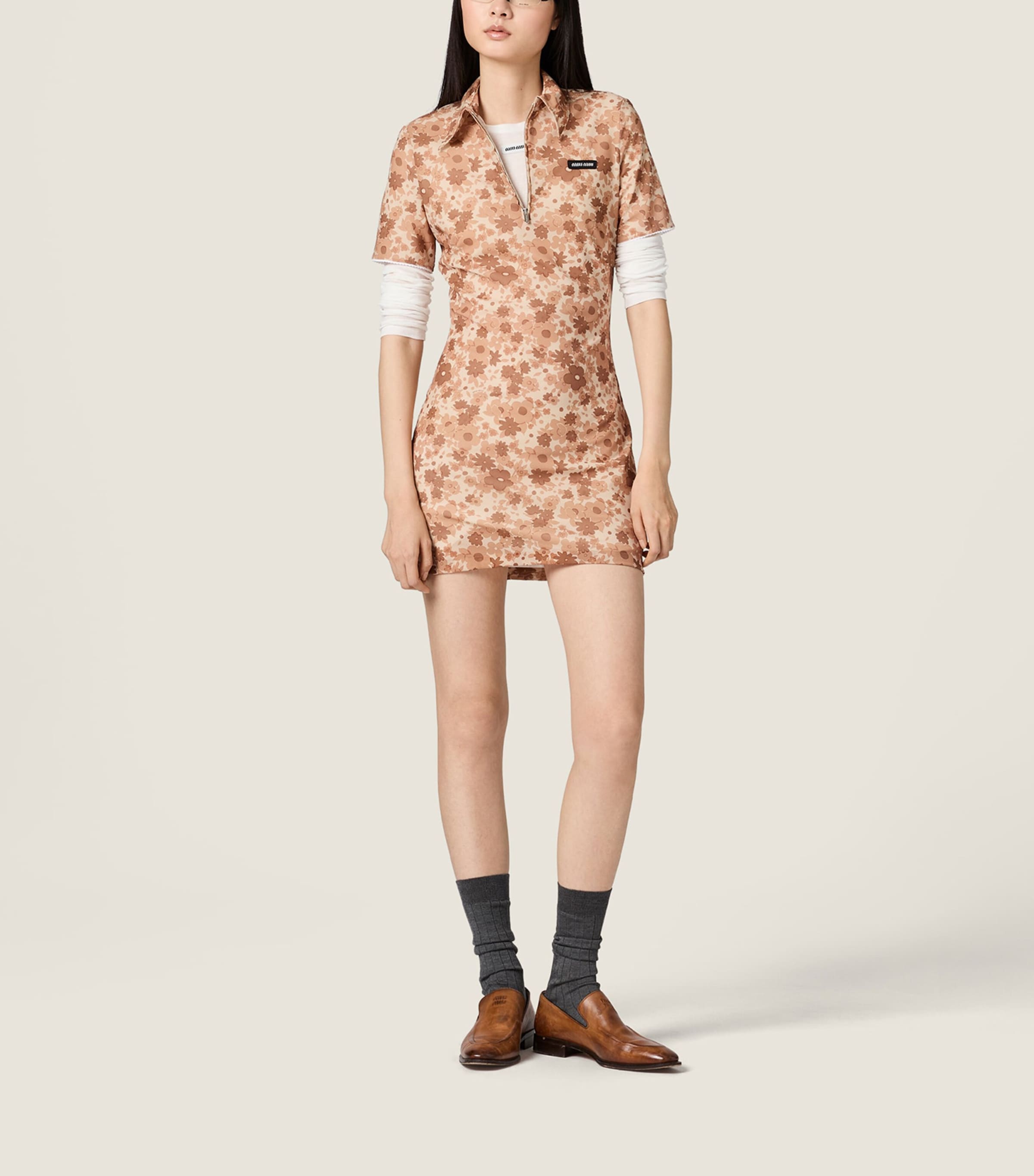 Miu Miu Womens Stretch Floral Print Mini Dress Powder Image 2