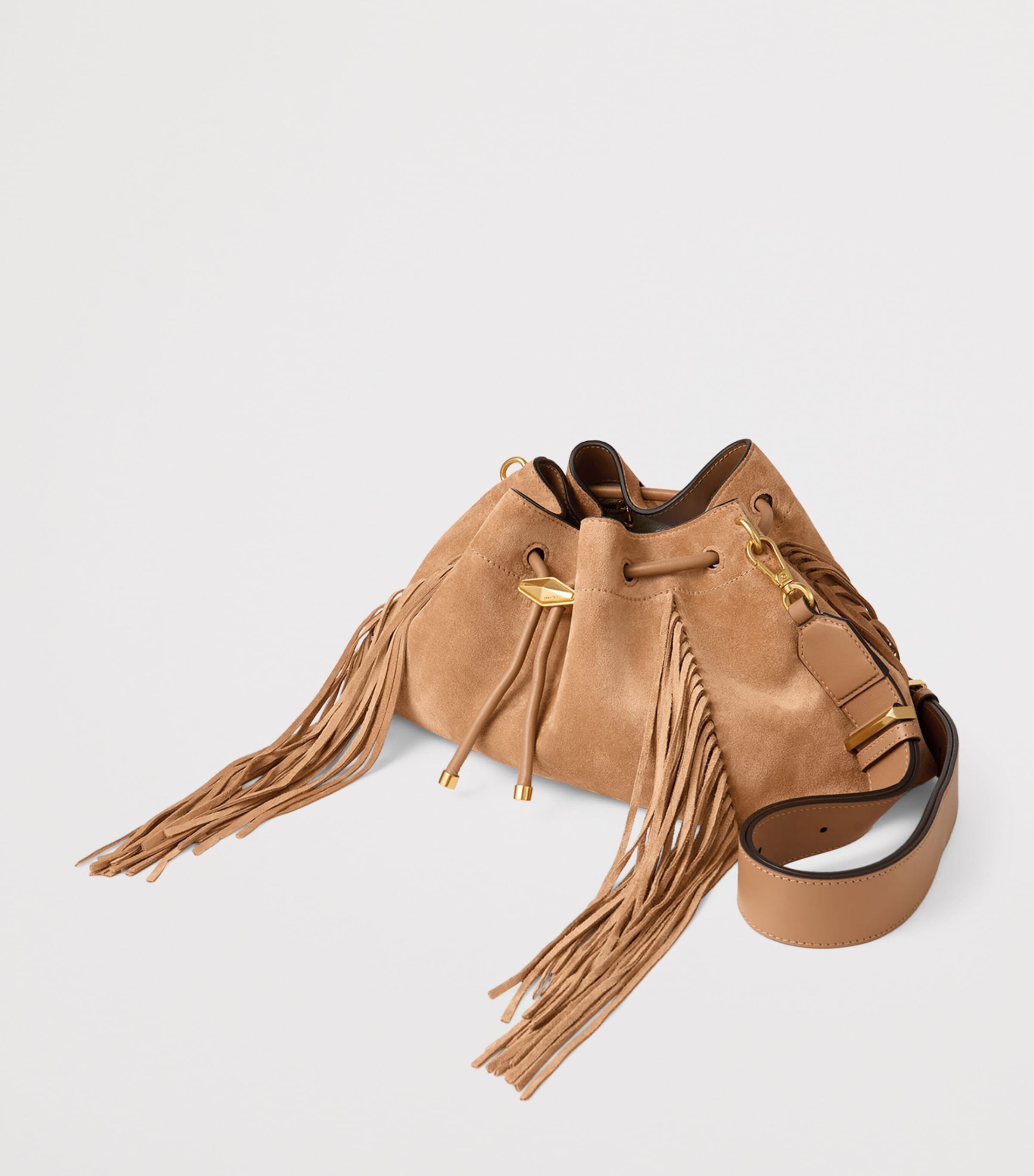 Jimmy Choo Womens Medium Cinch Suede Bucket Bag Toffee/toffee/gold Image 5