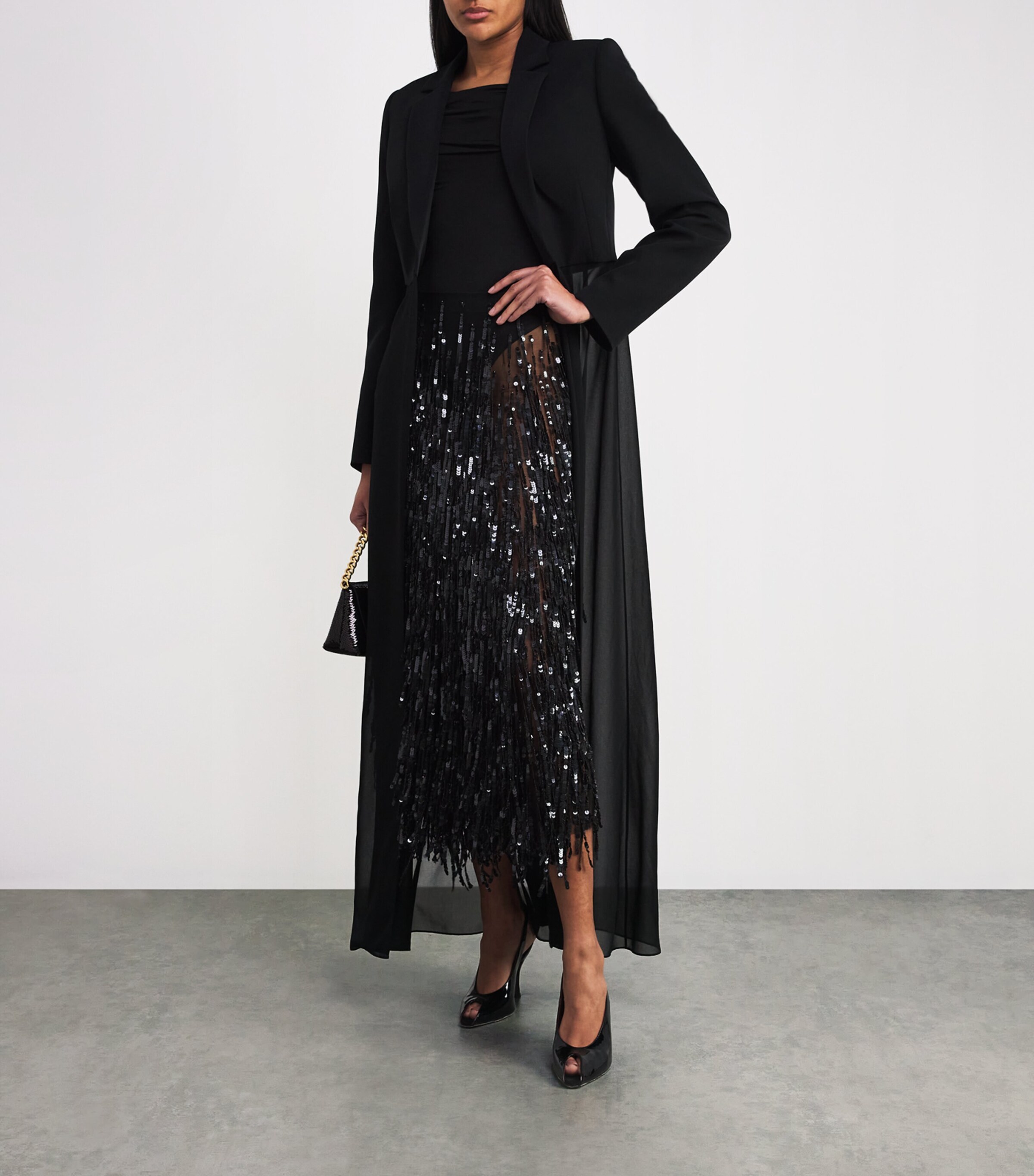 Sequin-Embellished Midi Skirt 001 BLACK Image 2