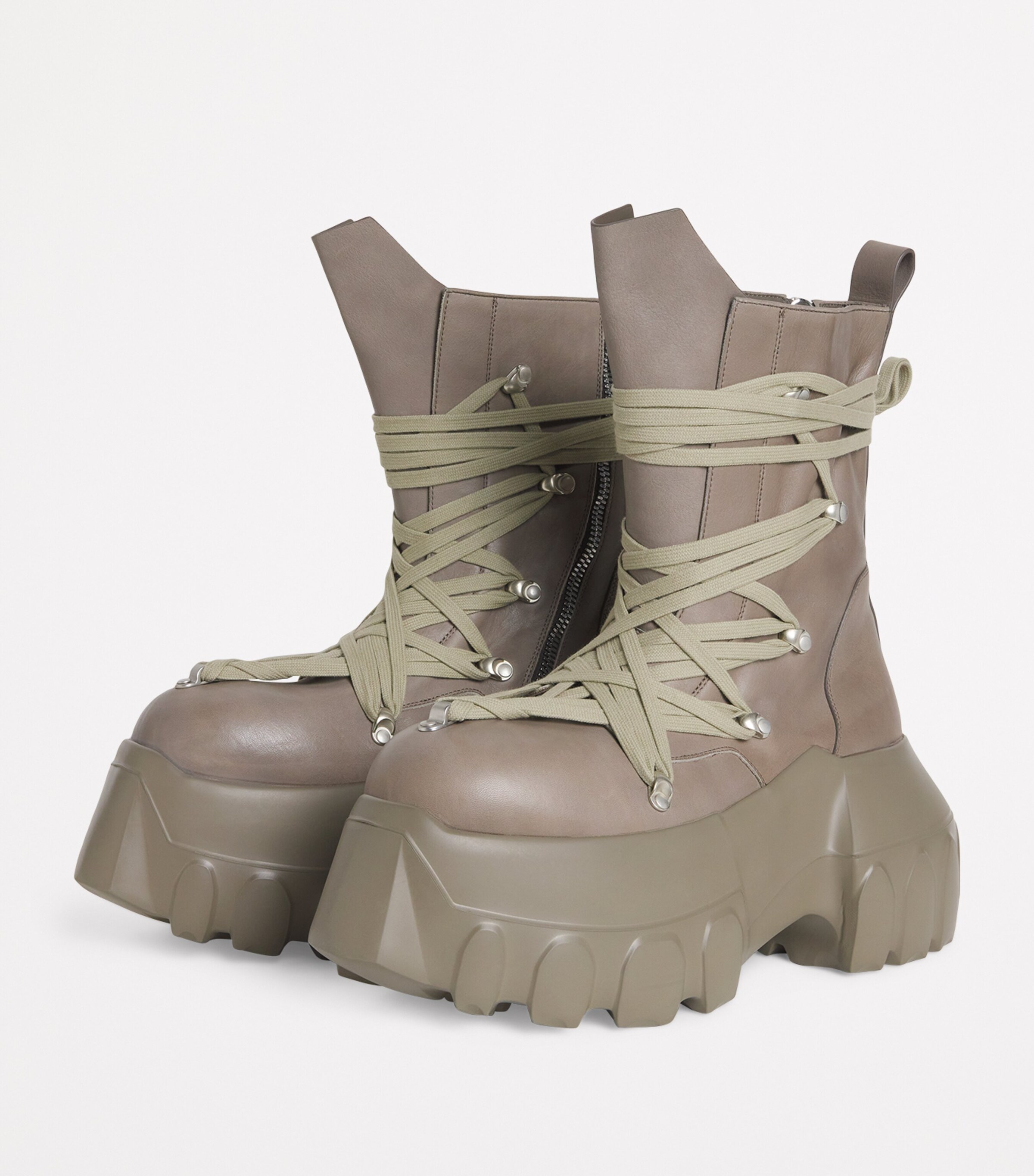 Rick Owens Beige Calfskin Megalace Mega Tractor Lace-Up Boots