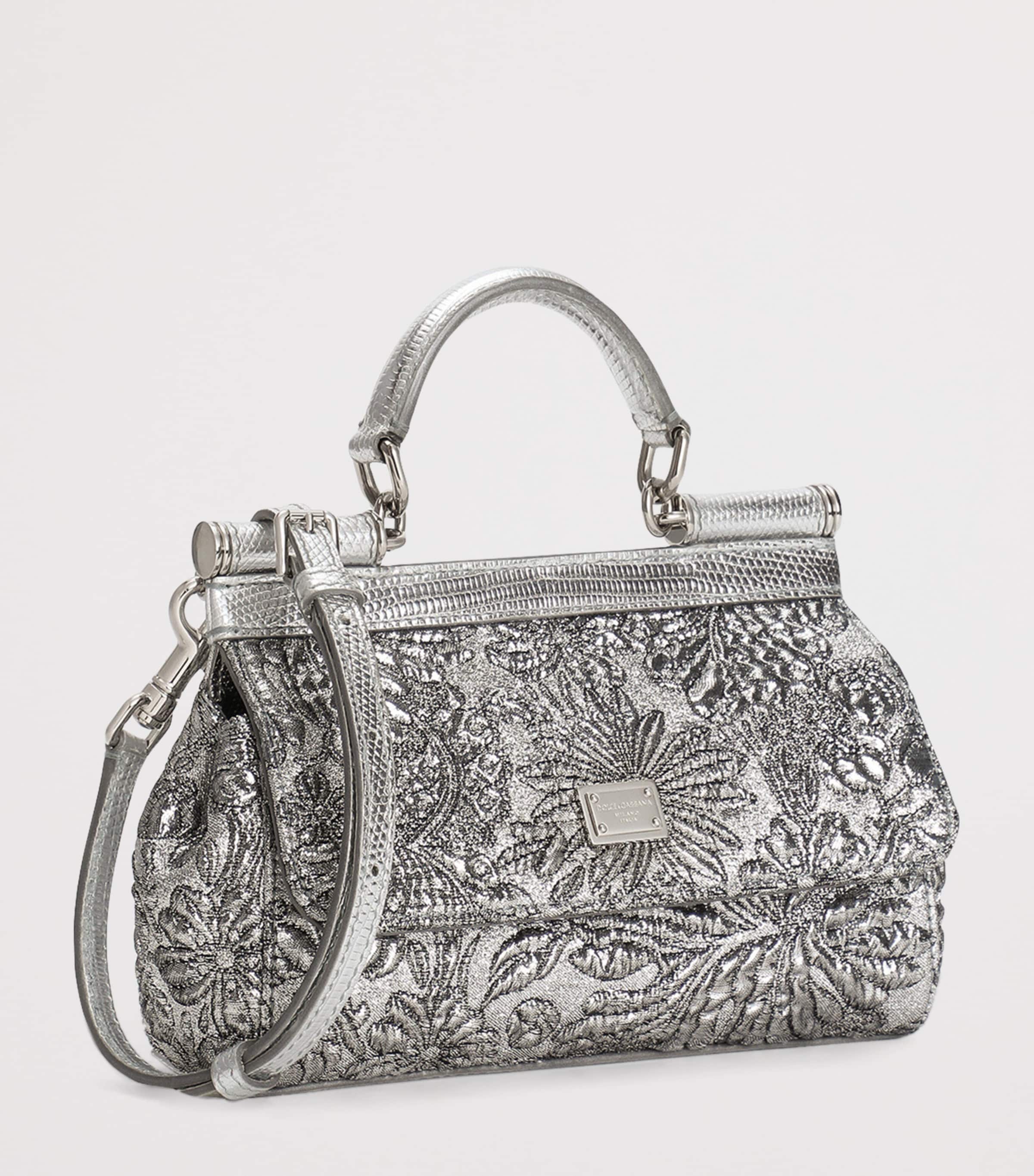 Small Embroidered Sicily Top-Handle Bag 80998-SILVER Image 4