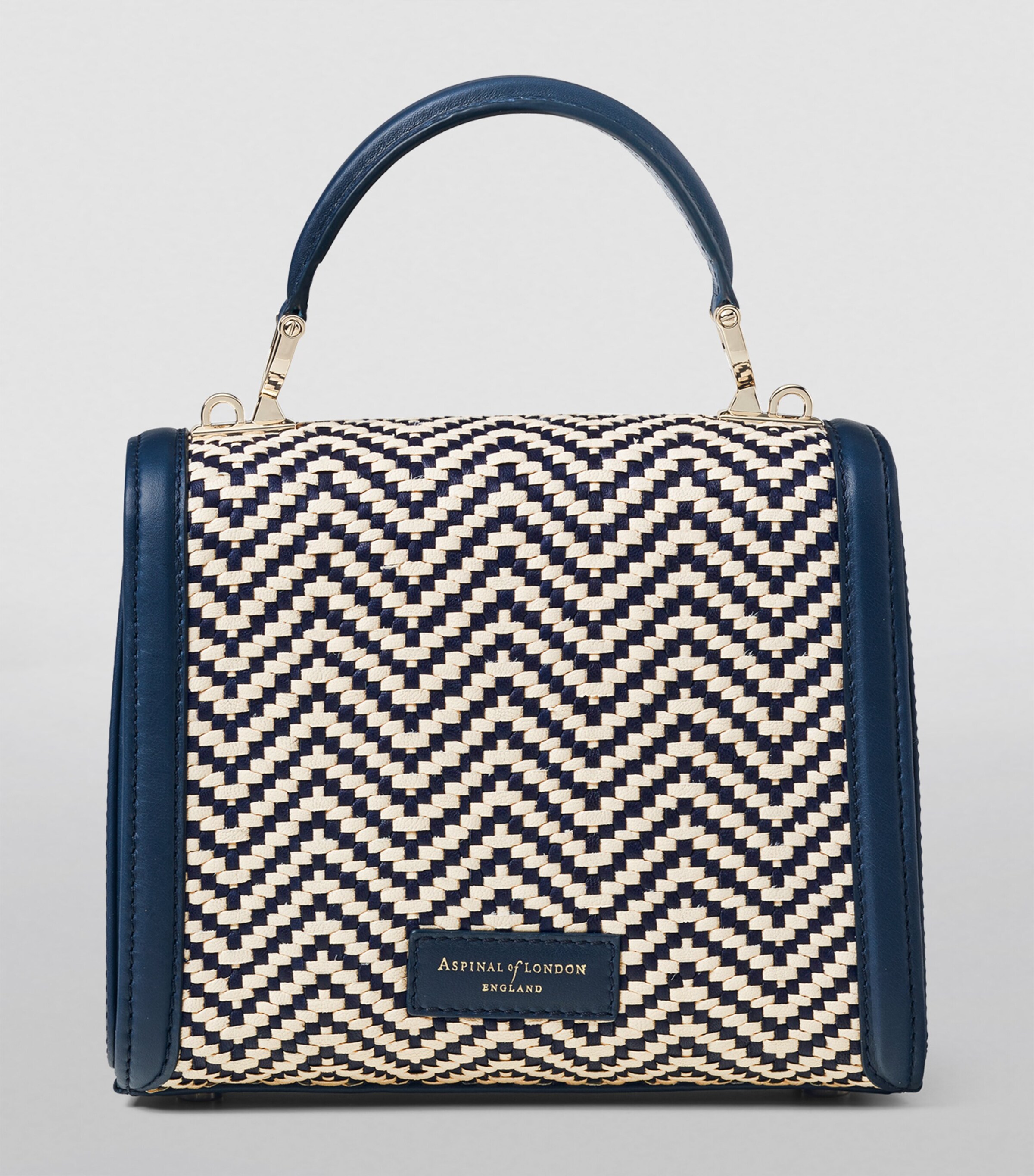 Aspinal Of London Midi Woven Mayfair Top-Handle Bag Navy Image 3