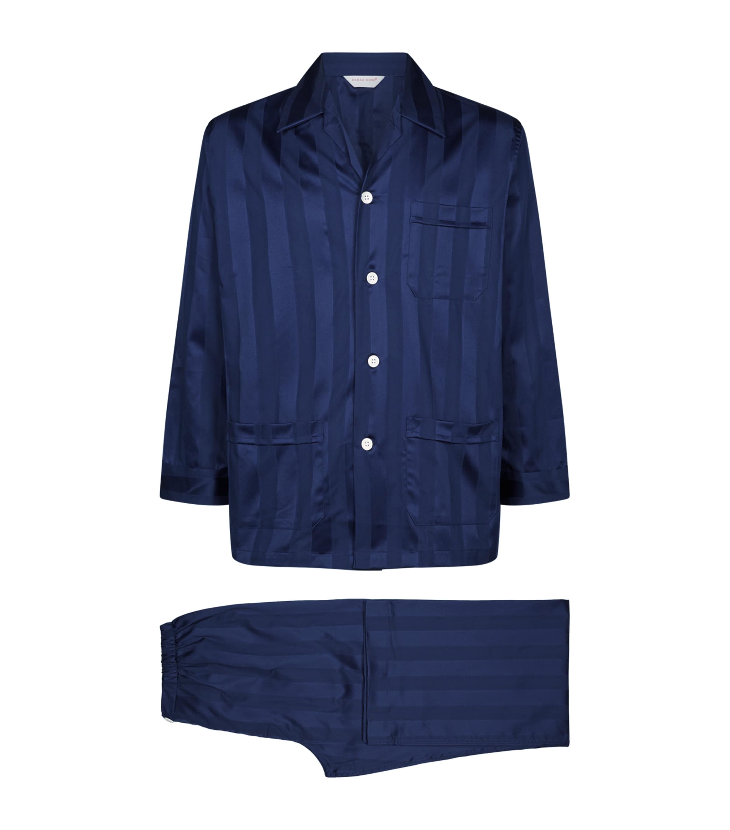 Shop Derek Rose Lingfield Stripe Pyjama Set In Navy