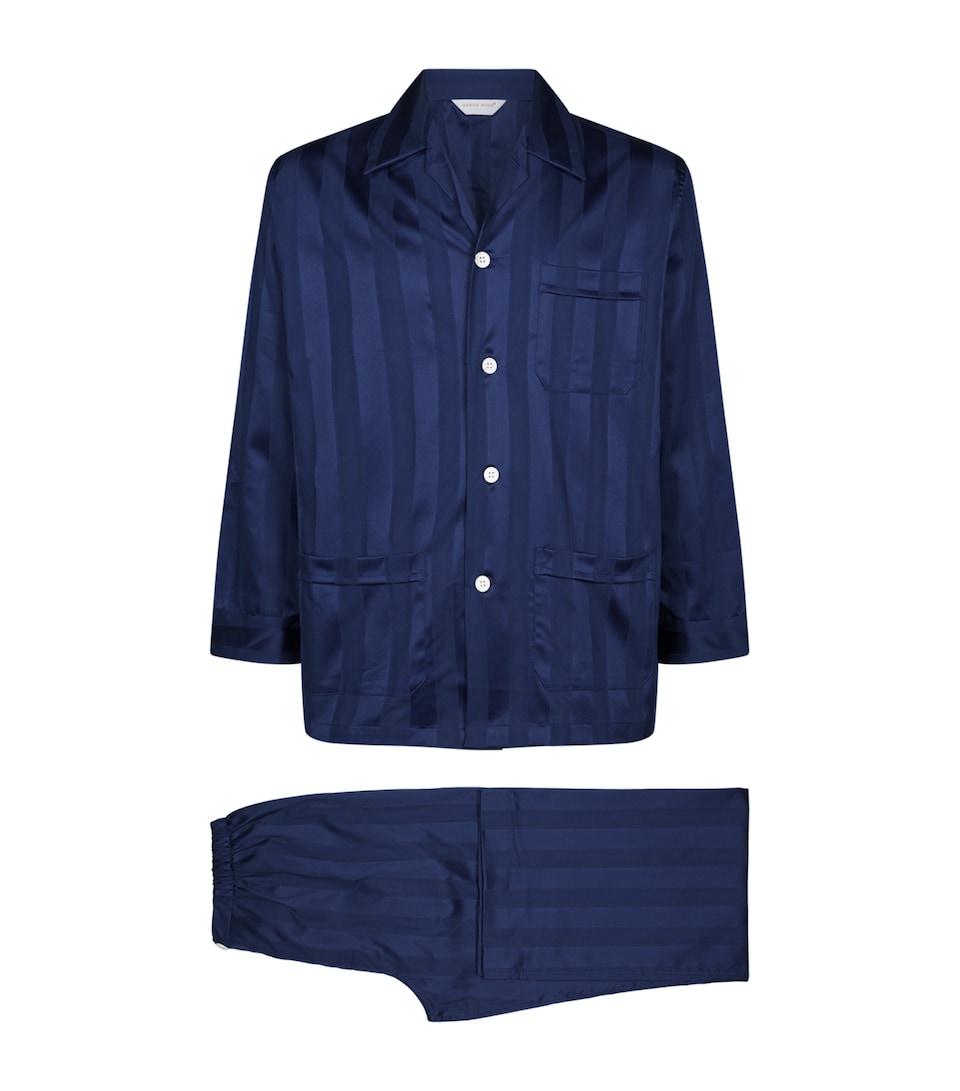 Derek Rose Lingfield Stripe Pyjama Set Navy