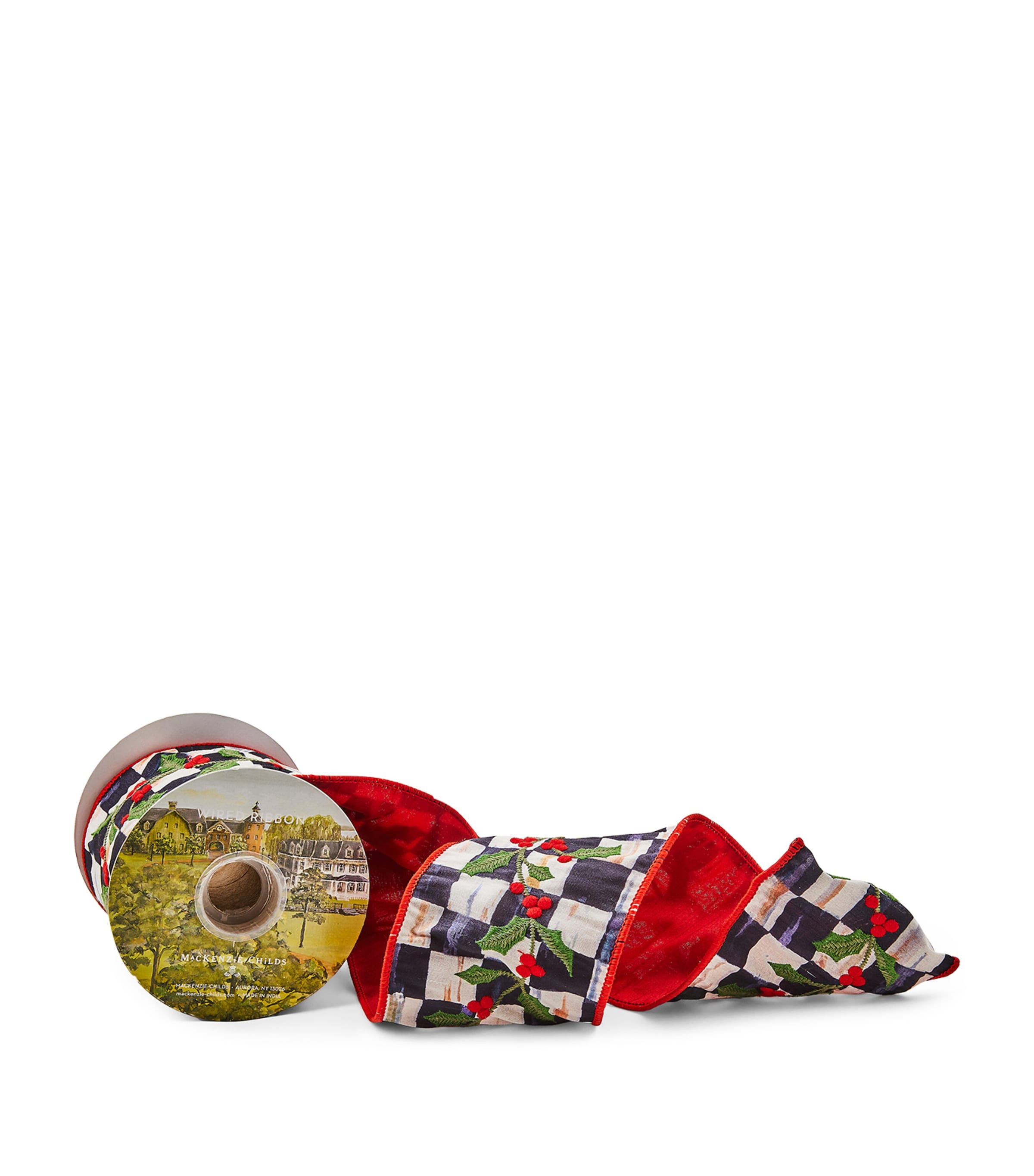 MACKENZIE-CHILDS CHECK PRINT COSY HOLLY RIBBON