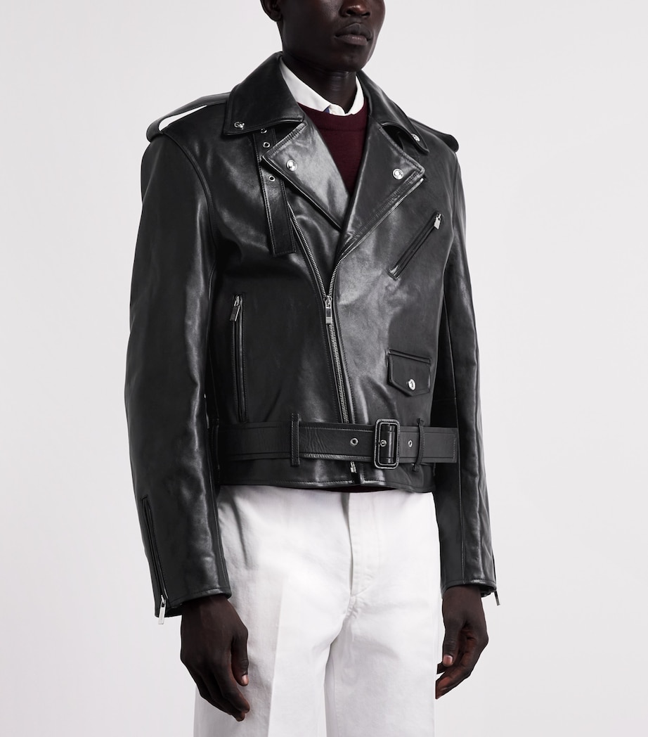 Thom Browne Mens Moto Leather Jacket Black Image 4