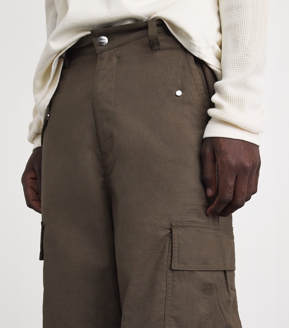 Rhude Mens Cotton-Linen Parachute Cargo Trousers Olive Green Image 3