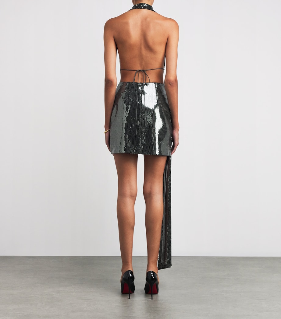 Sequin Halter Mini Dress DARK OLIVE Image 3