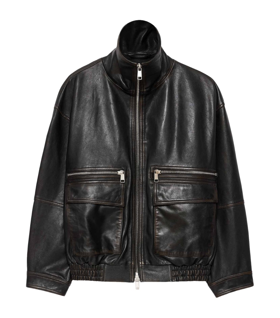 AllSaints Womens Leather Elisa Bomber Jacket Black Walnut Brown Image 1