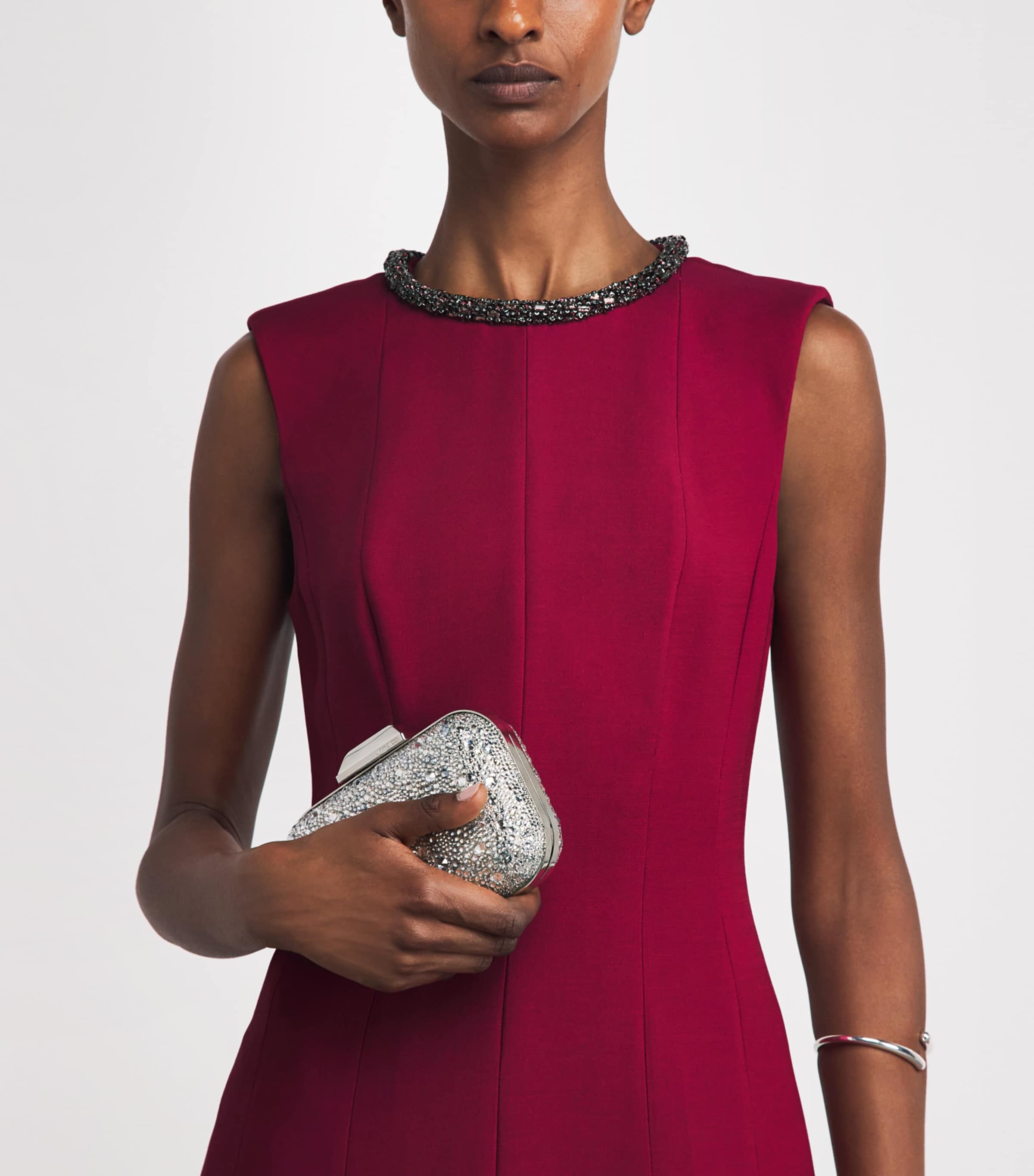 Roland Mouret Womens Wool-Silk Embellished Midi Dress Dark Pink Image 3